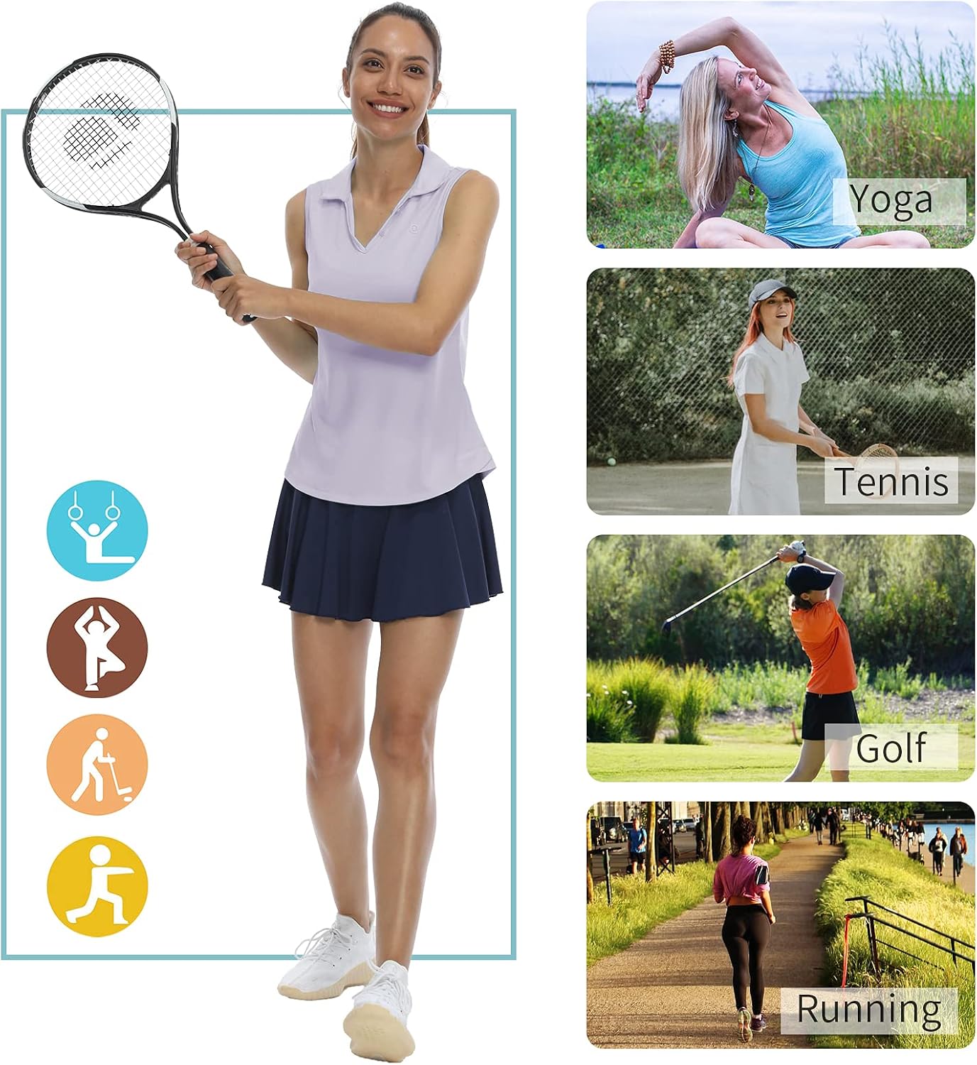 LastFor1 Women's Sleeveless Polo Golf Shirts Quick Dry 50+ UV Protection V-Neck with Collar Lightweight Tennis Tank Tops