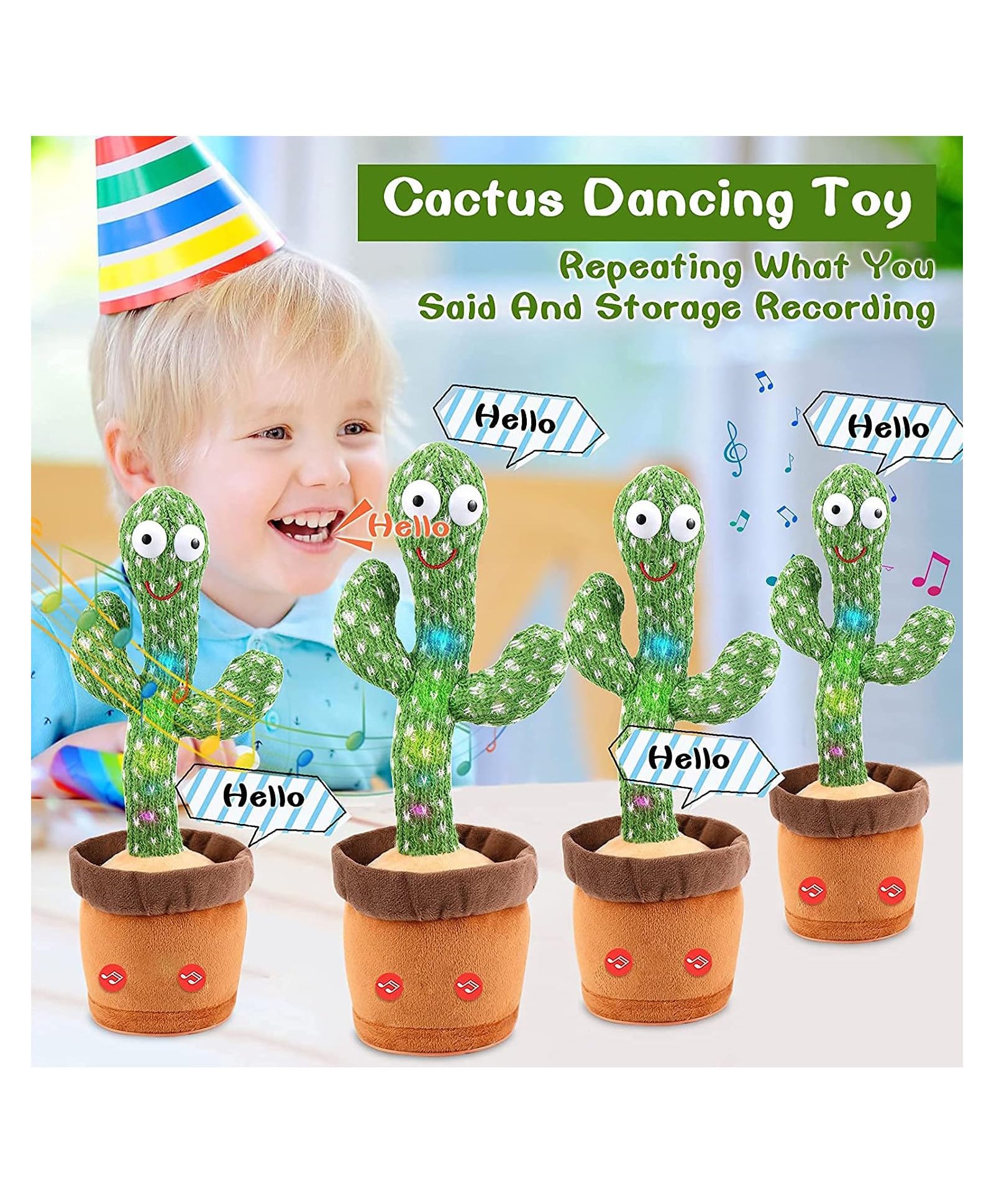 LUMO BRILLIANT TOYS Dancing Cactus Talking Toys for Kids, Wriggle and Singing Recording Repeat What You Say, Funny Educational Toys USB Rechargeable Dancing Cactus Musical Toy - Multicolor (B0DFPVQQYL) Amazon Price History, Amazon Price Tracker
