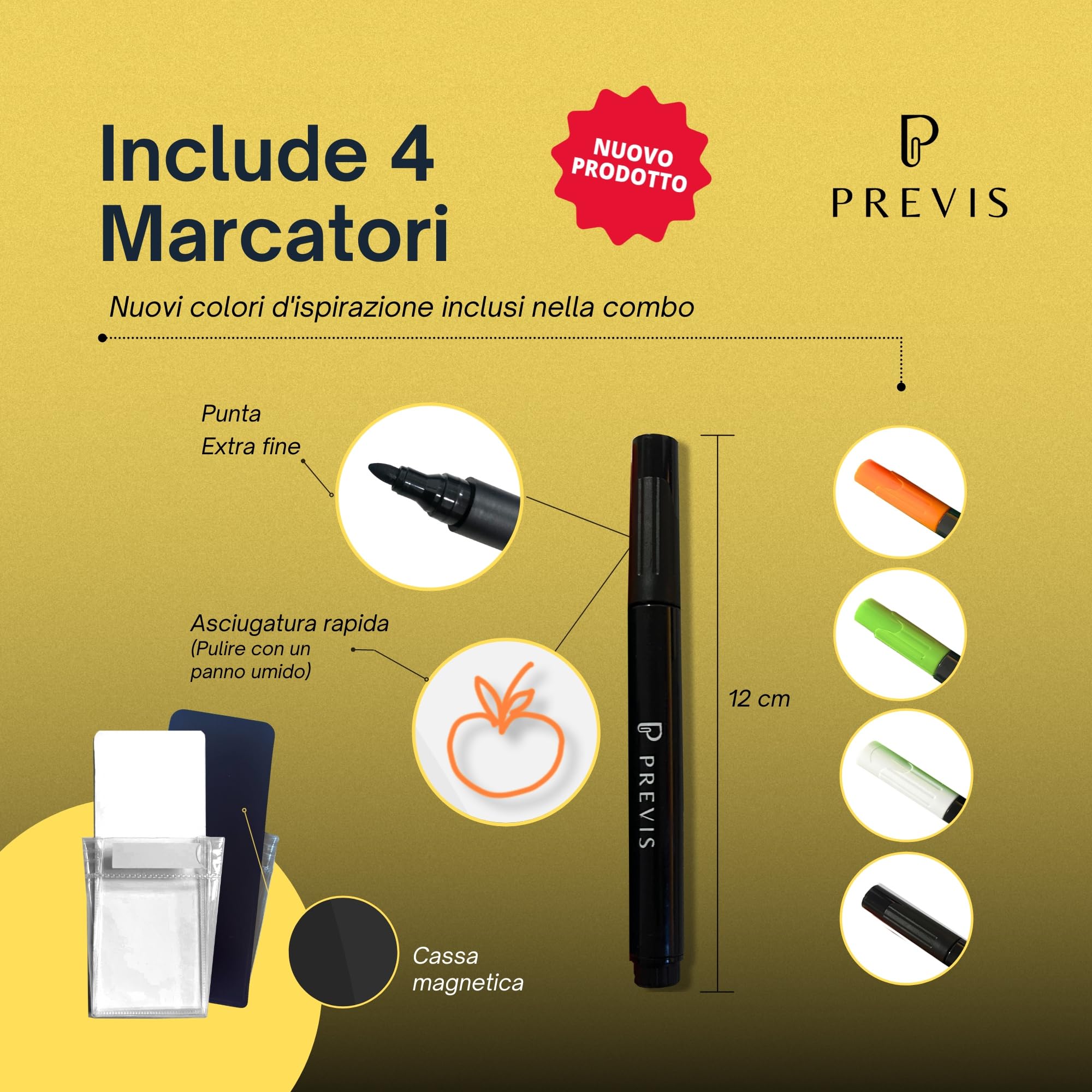 Previs Brand Kit di 2x Lavagna Magnetica Frigo Trasparente (Settimanale + Mensile) A4 (21x29,7cm) con 4 Pennarelli Premium - 2x Calendario Acrilico Trasparente Frigo