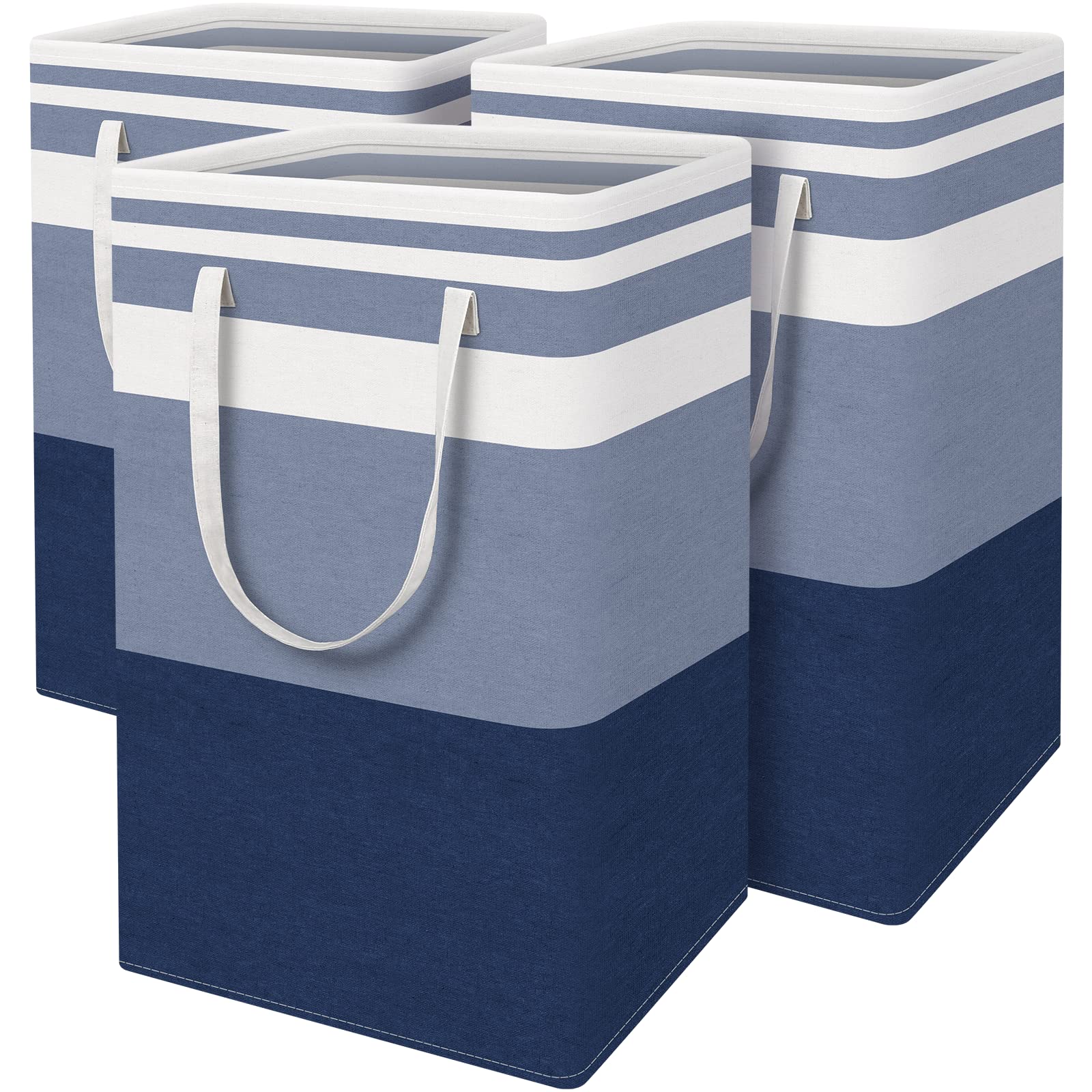 BlissTotes 3-Pack Laundry Basket, Freestanding＆Waterproof Laundry Hamper, Collapsible Tall Clothes Hamper with Easy Carry Handles for Clothes, Towels