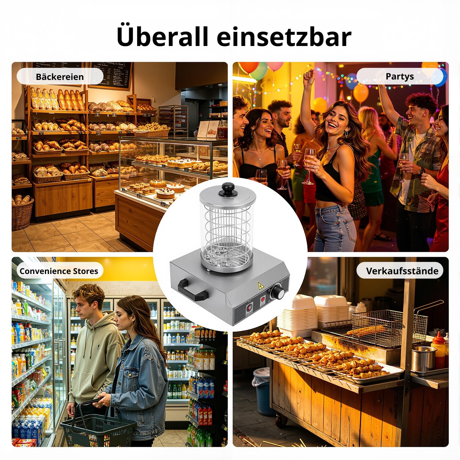 Würstchenwärmer Elektrischer Hot Dog Maker Maschine 220V Wurstkocher, 0～85℃Einstellbare Temperatur Got Dog Dampfer für westliche Restaurants, Fast-Food-Läden, Cafés