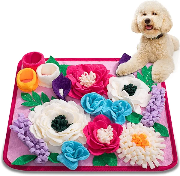 Meilzer Snuffle Mat for Dogs Pet Treats Feeding Mat for Small/Medium Breed Dogs Non-Slip/Portable/Durable Interactive Dog Puzzle Toys Encourages Natural Foraging Skills (Rose Pink)