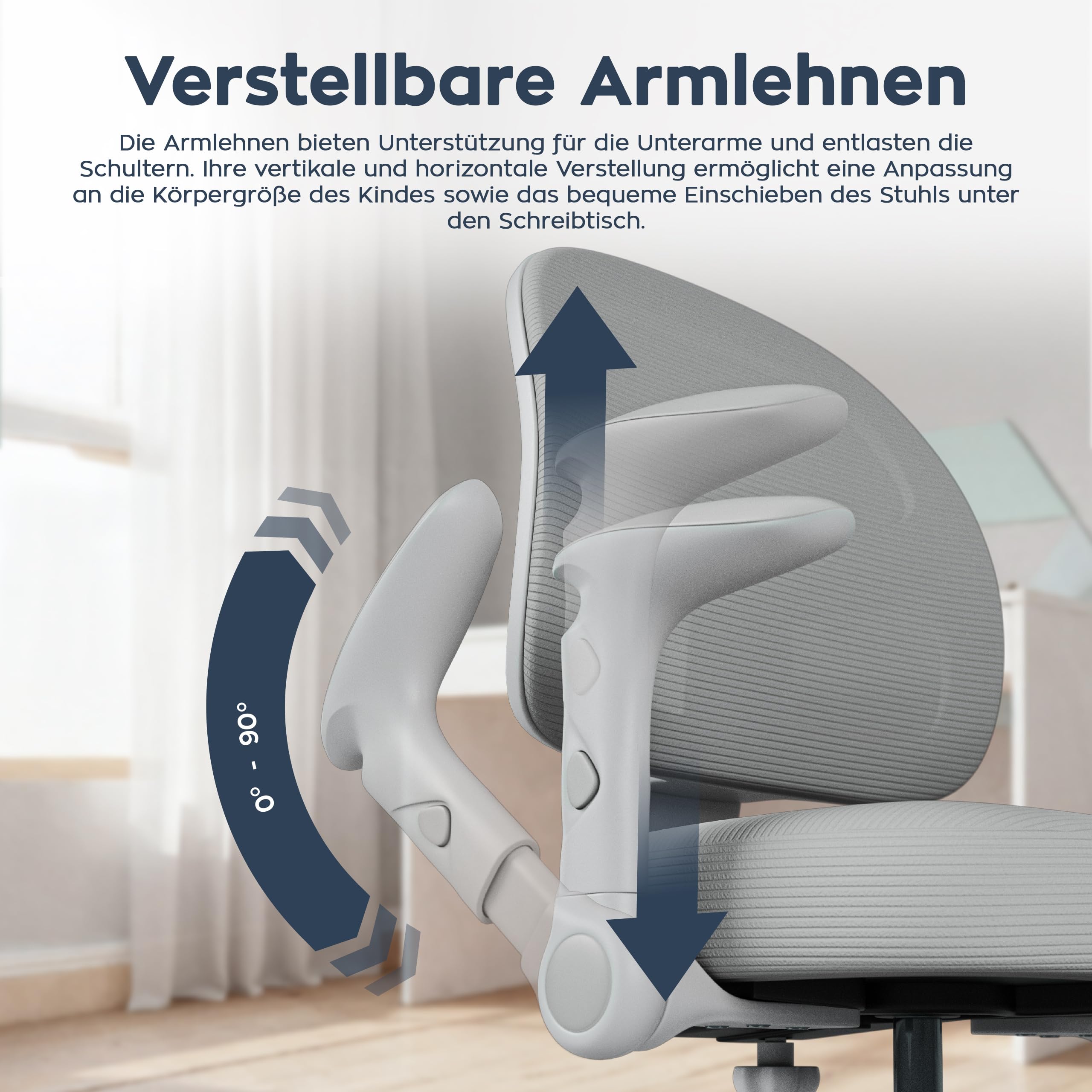 MARK ADLER Junior 5.0 Kinder Schreibtischstuhl ergonomisch – Mitwachsender Kinderschreibtischstuhl mit Fußstütze – Höhenverstellbar – Kinderstuhl für gesunde Haltung 80–170 cm – Grau