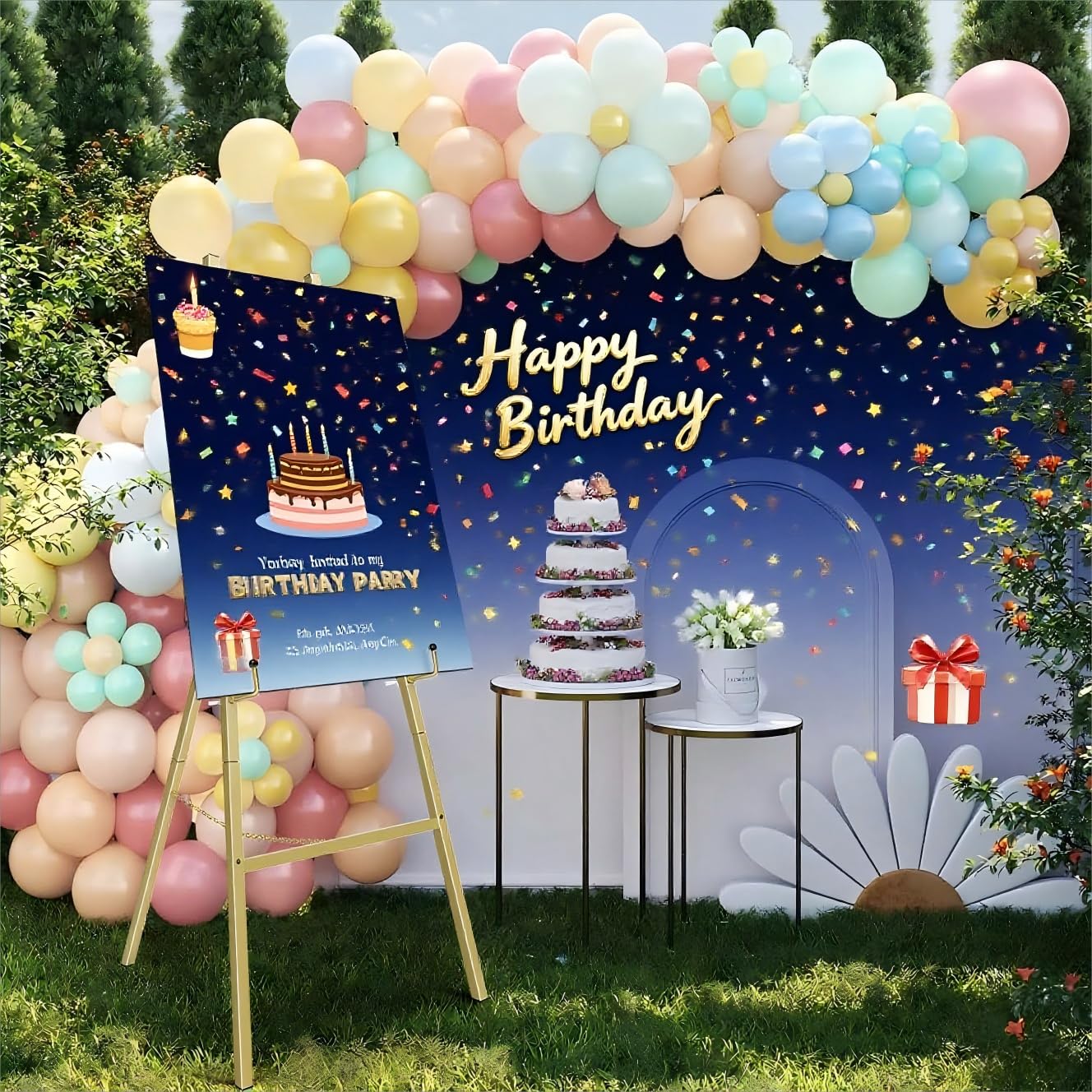 Goldener Staffelei-Ständer für Hochzeitsschilder, robuste Metall-Staffelei mit verstellbarer Kette, 4-stöckige Höhe, Kunststaffelei für Kunst, Malerei, Willkommensschild, Poster und kommerzielle