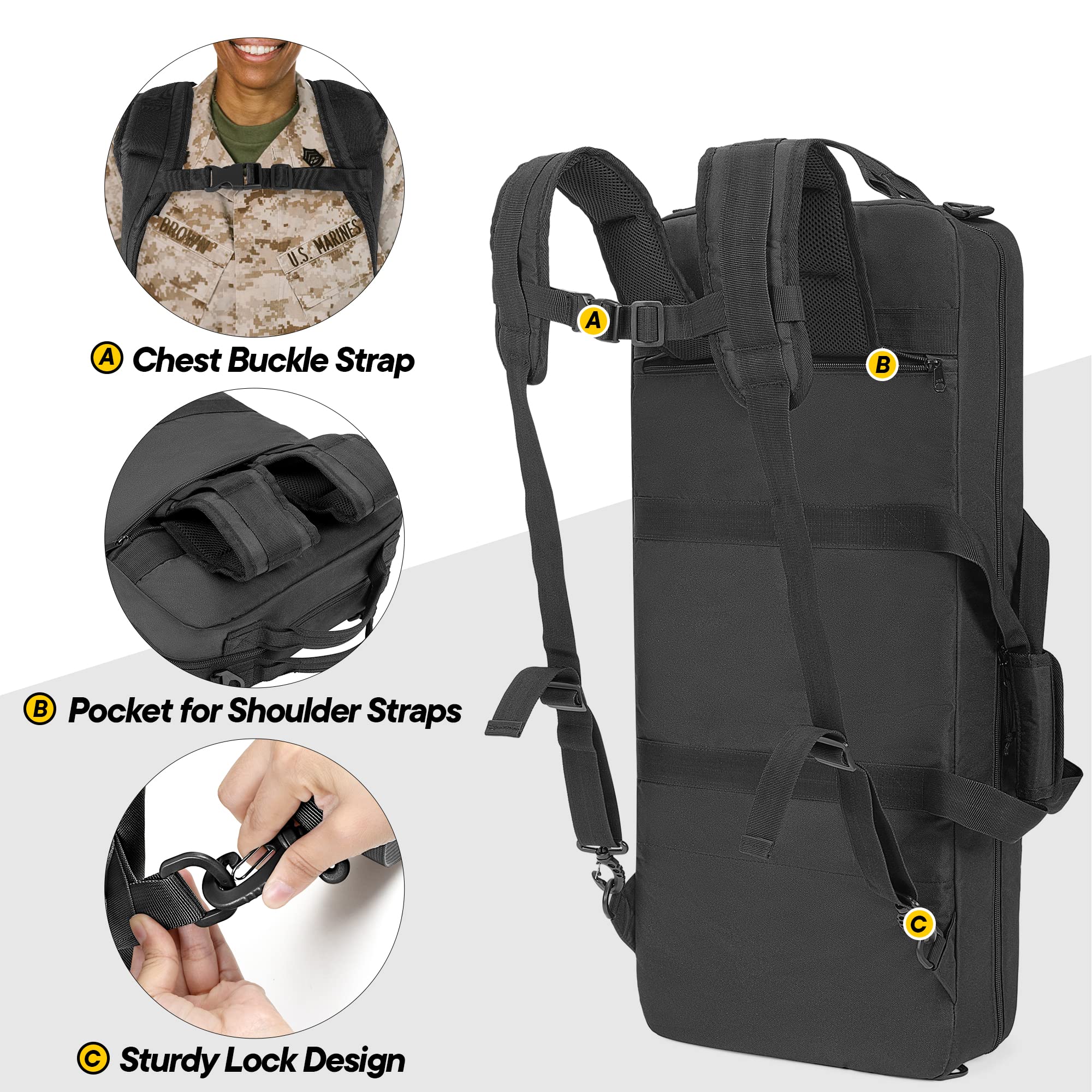 DSLEAF Gewehrtasche für 71 cm Gewehr, gepolsterter Gewehrrucksack mit abschließbaren Reißverschlüssen und Taschen für Zubehör, Taktische Gewehrtasche mit kurzem Lauf, perfekt zum Schießen und Jagen