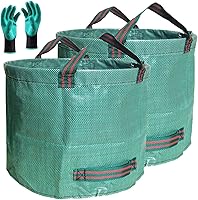 Tespher 2-Pack 137 Gallon Heavy Duty Yard Waste Bags with Gloves - 34x34 Inch Reusable Lawn Garden Leaf Bags, 4 Handles, Standable
