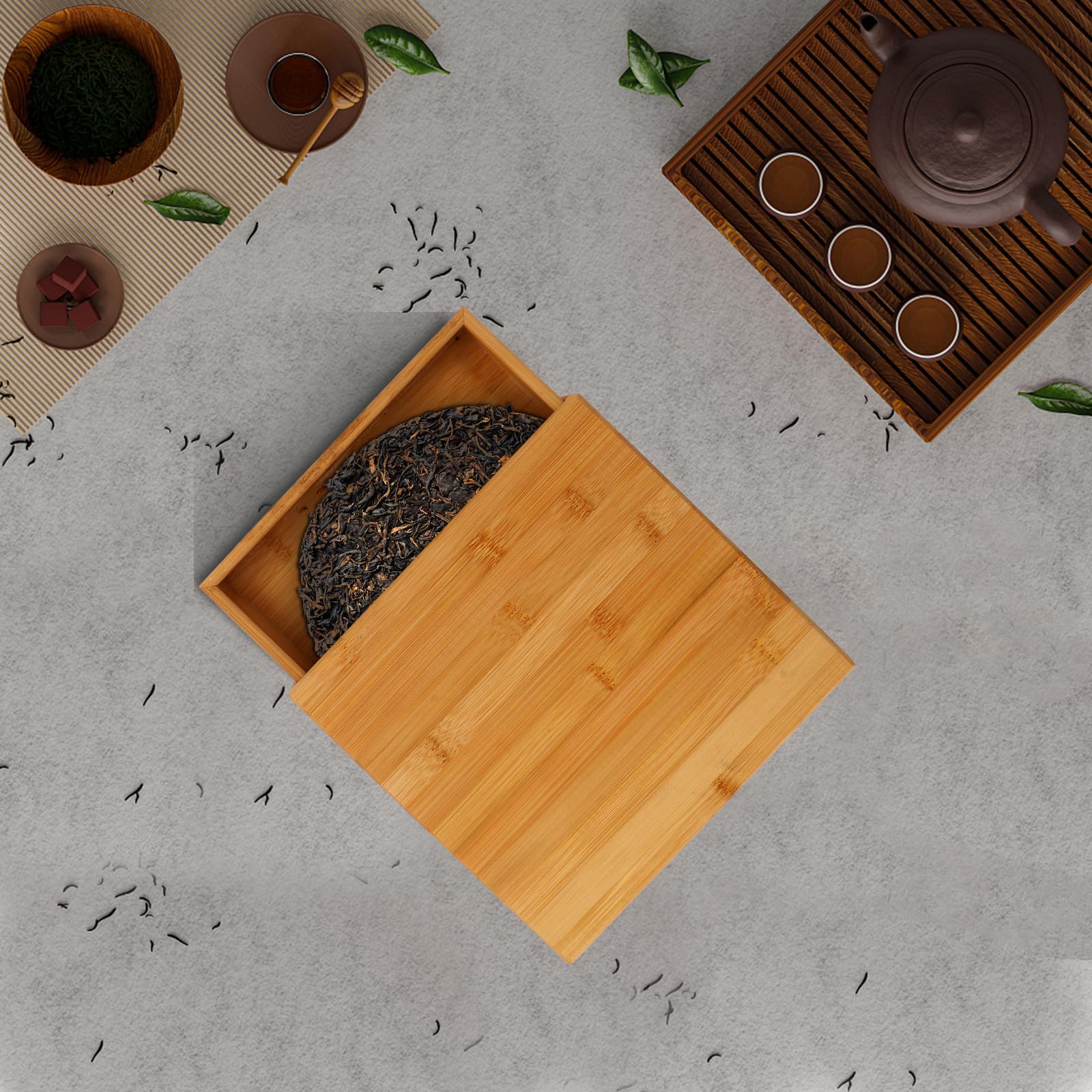 TOYANDONA Boîte à Thé en Bois Naturel Tiroir Perforé 1 Pièce Boîte d'Emballage pour Gâteaux de Thé PU'Er Coffret de Rangement Stockage et L'Offrir en Présent