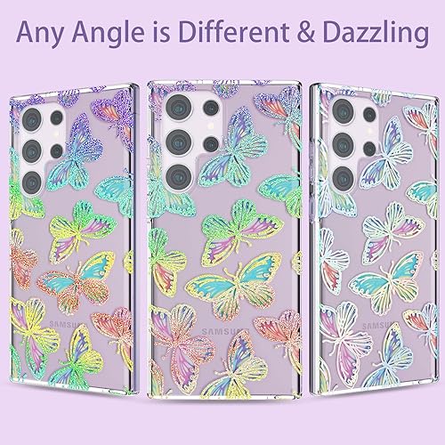 Miniatura 9 de Funda ultra linda para Samsung Galaxy S23 para mujeres y niñas, con purpurina dorada, rosa, azul, morado, mariposa, delgada, dura, transparente,