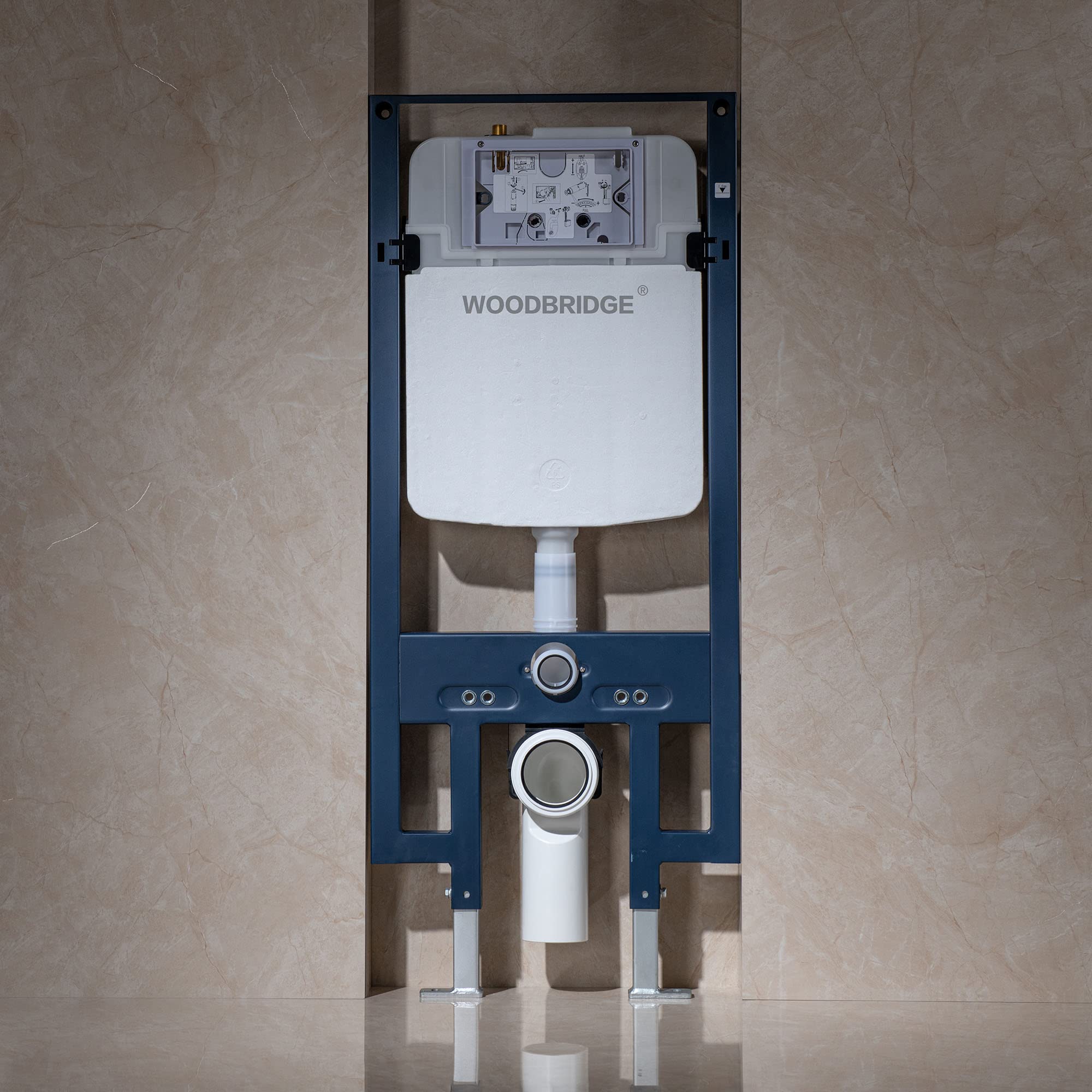 WOODBRIDGE In-Wall Toilet Tank with Polished Chrome Actuator Plate, 0.8 GPF/1.60 GPF Dual Flush,Carrier System for 2 x 4 stud installation, WHTA001