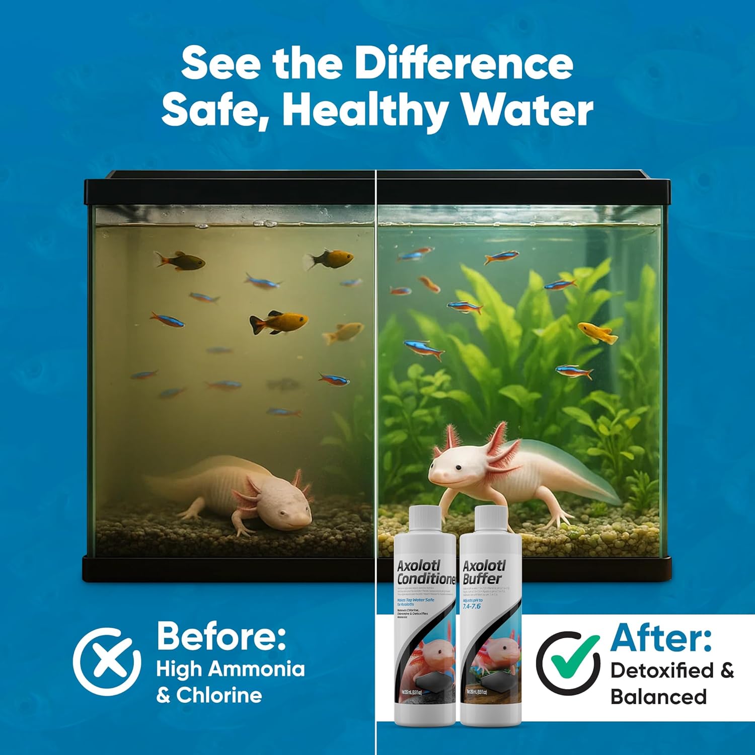 Axolotl Care Kit- Axolotl Conditioner 250ml & Buffer 250ml Including Trinity Treats Microfiber Cleaning Cloth, Axolotl Care Kit for Tank Supplies & Accessories for Healthy Water in Aquarium or Tank