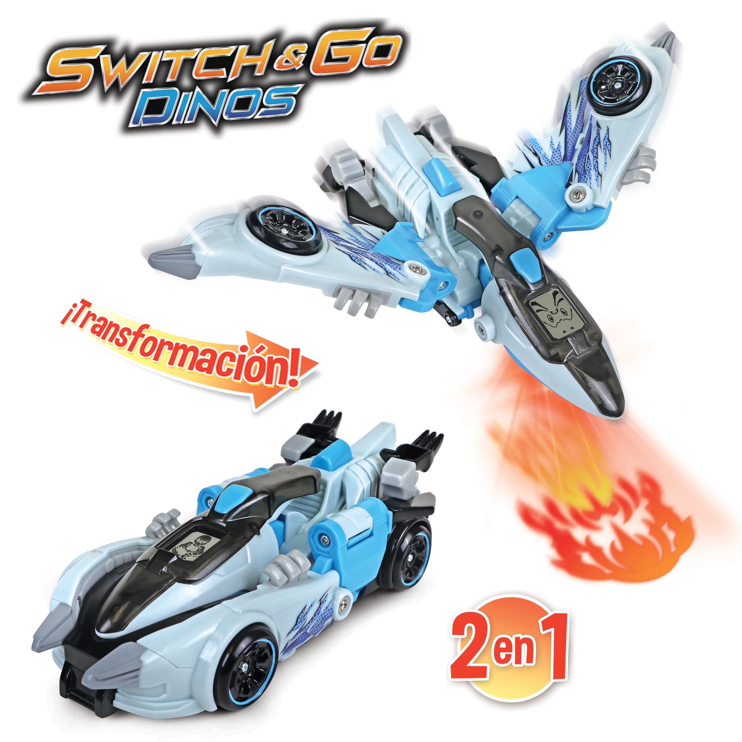 VTech - Switch&Go Dinosaurio Transformable Interactivo, Veloz Pterodáctilo, bólido de Carreras, Dinosaurio y Vehículo con Luces y Sonidos, Versión ESP