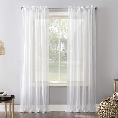 No. 918 Erica Crushed Sheer White Voile Rod Pocket Curtain Panel, 51"x84"