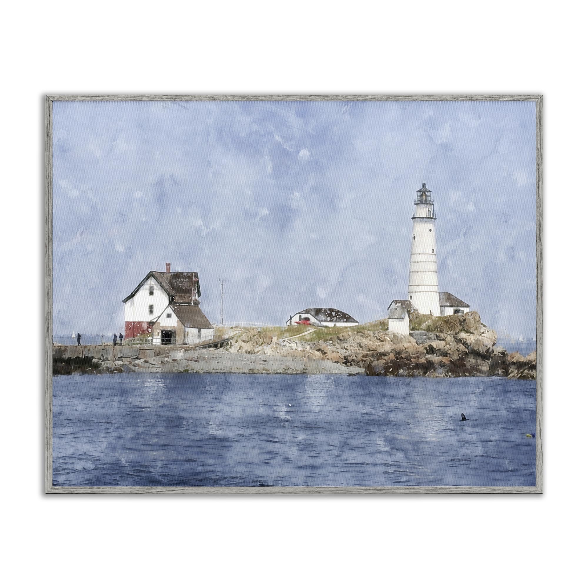 Stupell Industries 'Picturesque Lighthouse Island', Framed Giclee Art, Gray, 20 x 16 Inches, Easy to Hang and Sturdy, Made in USA, by Kim Curinga