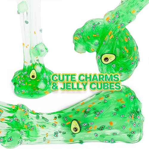 Miniatura 6 de Paquete de 2 slime transparente con cubos de gelatina, juego de limo de cristal verde aguacate rojo sandía, limo transparente crujiente para niños,