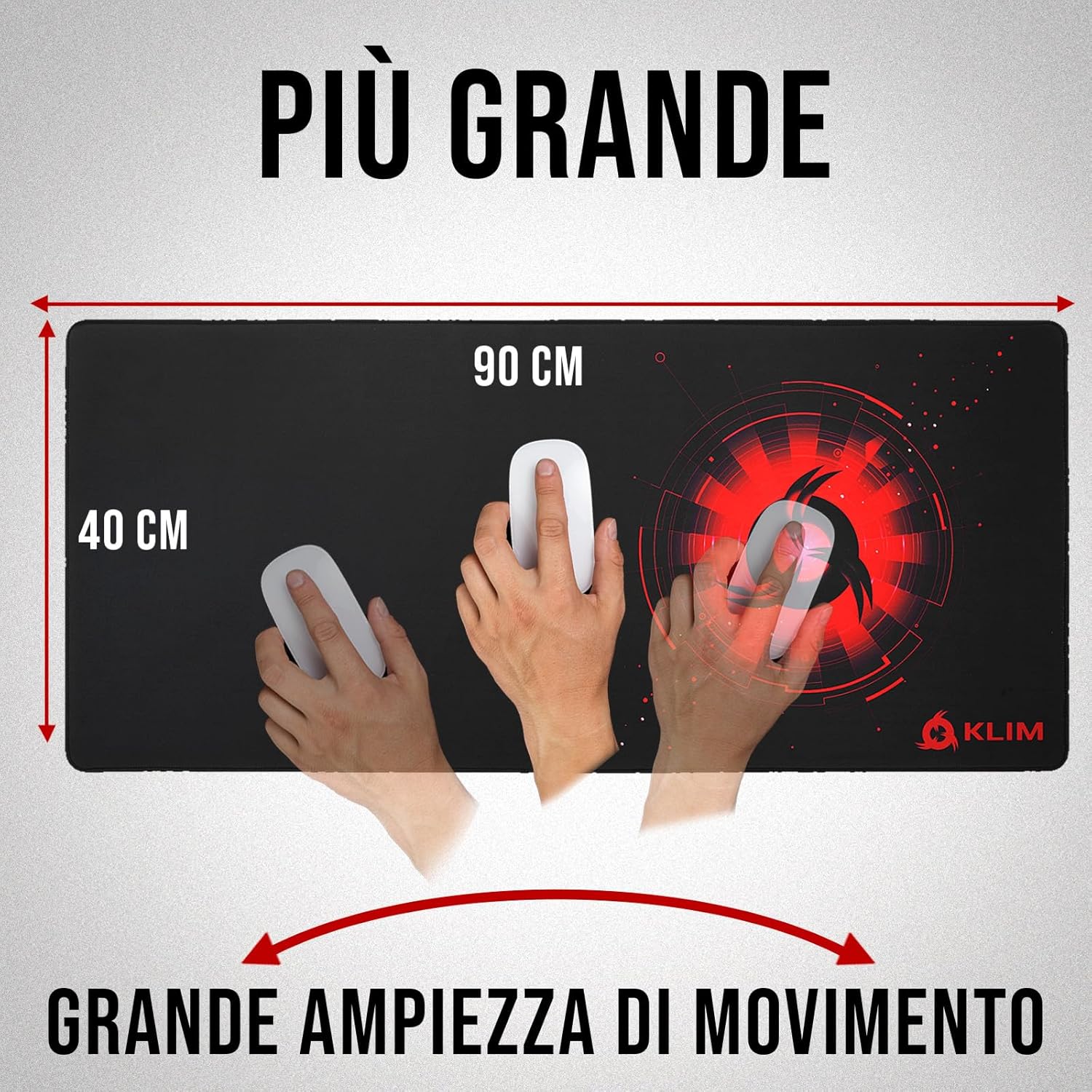KLIM Mousepad XL - Superficie estesa - Tappetino per Mouse Extra Large da Gaming - Base in Gomma Antiscivolo - Superficie Testurizzata ad Alta precisione - 900 x 400 x 4 mm - Rosso 900L x 400l mm Rosso - Immagine 5