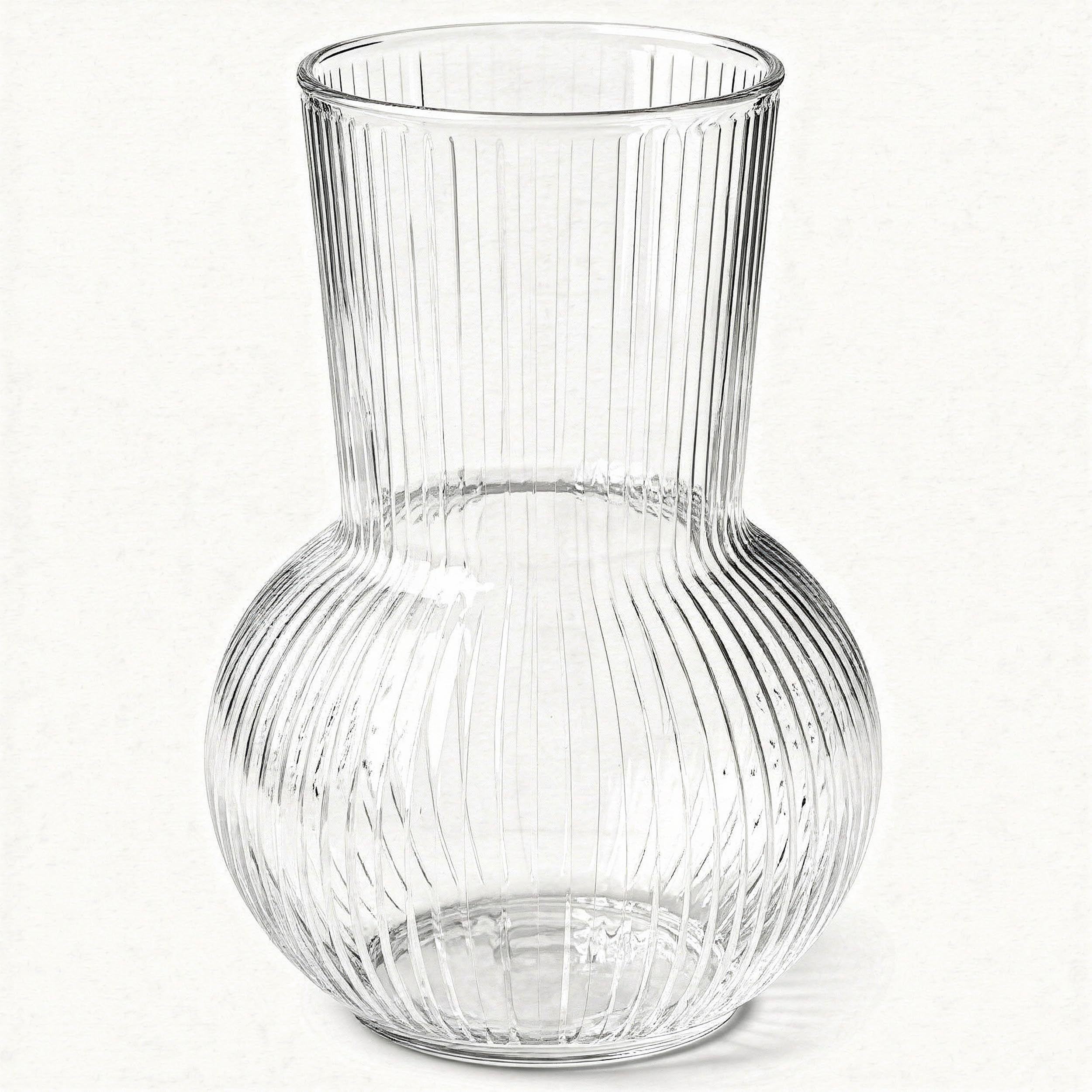 Vase Ribbed Glass Vases 17 cm 6.6 Inch Flowers Ledoir, Vases for Flowers Roses, Bud Daffodils Peony Tulip flower vase Living Room Wedding Modern