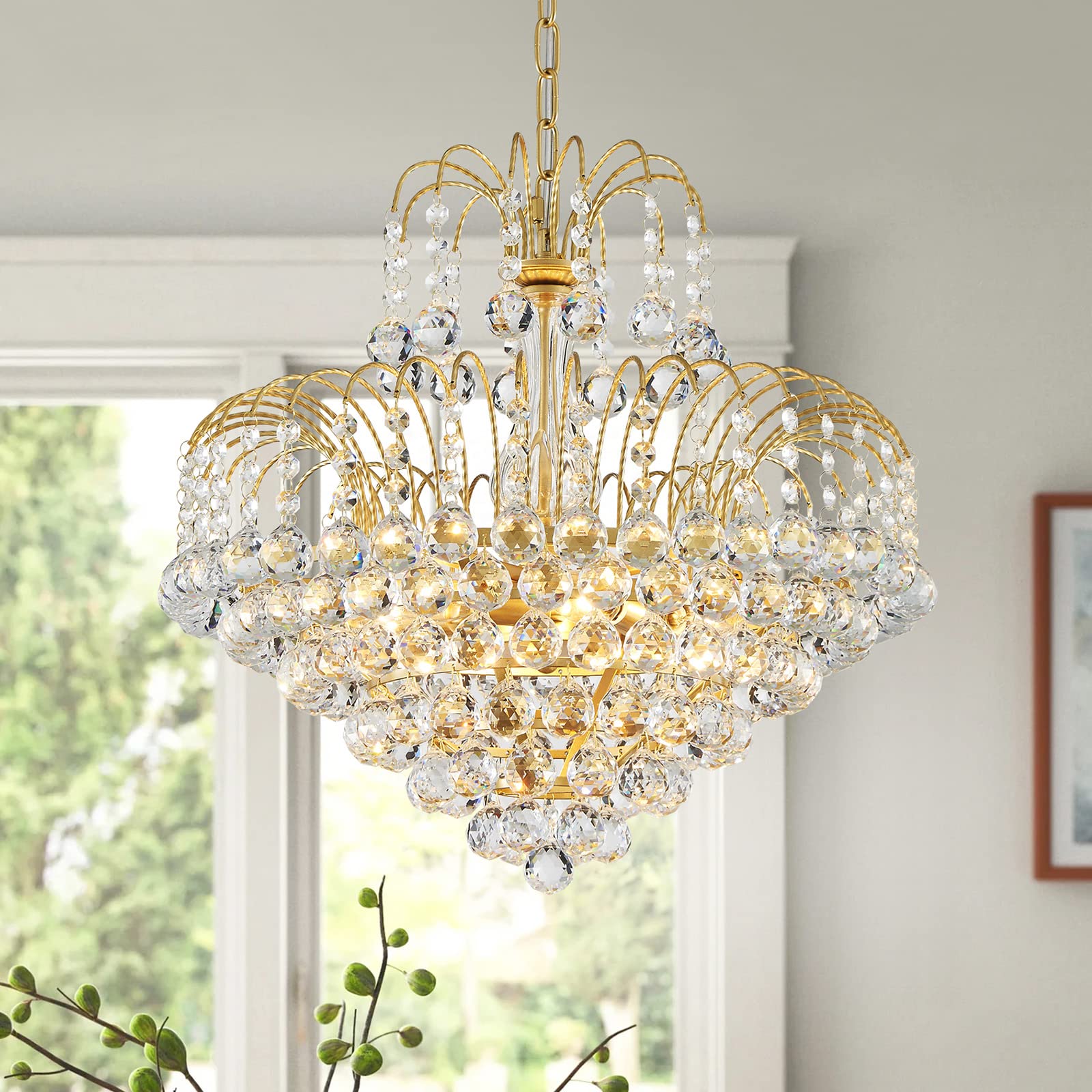 WUZUPS Crystal Chandelier Pendant Flushmount Ceiling Light Modern Lighting Fixture for Bedroom Hallway Bar Kitchen Bathroom, Gold, Base