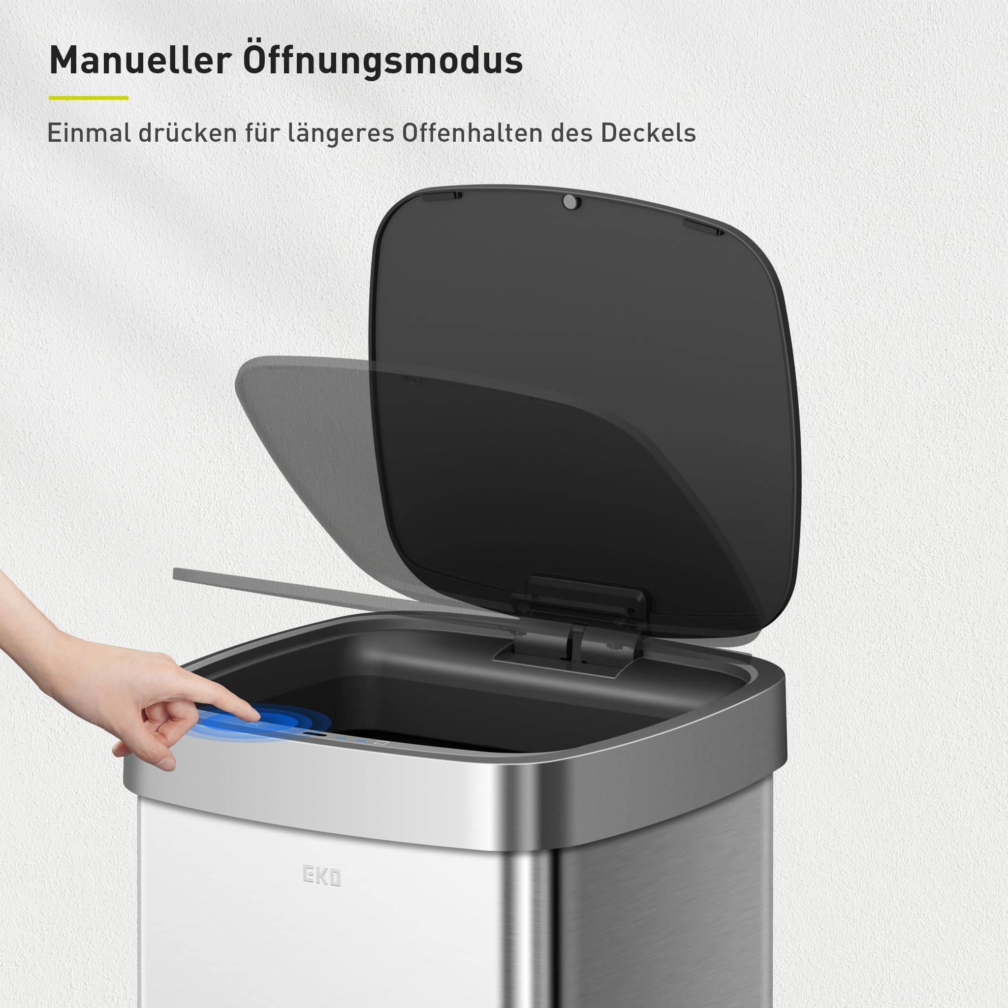 EKO EcoSmart 80L Sensor Mülleimer, großer hoher automatischer Abfalleimer, Soft-Close Deckel, fingerabdruckfrei, speziell für Ecken konzipiert, Edelstahl, elektrischer Mülleimer für Küche und Haushalt