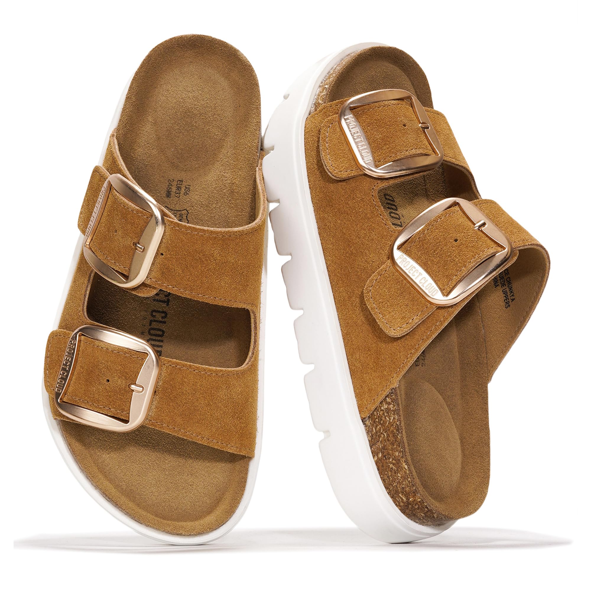 Project Cloud 100% Genuine Leather Platform Sandals Women Footwear - Wedge Chunky Slides for Women 2026 with Memory Foam Insole & Cork Footbed Womens Sandals (GreeceChunky)