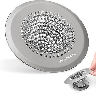 TRAPMATE Hair Catcher Shower Drain, Prevent Clogging Bathtub Drain Hair Catcher, Easy Clean 304 Stainless Steel Shower Drain Cover Protector for Bathroom Regular & Pop-up Drain Light Gray