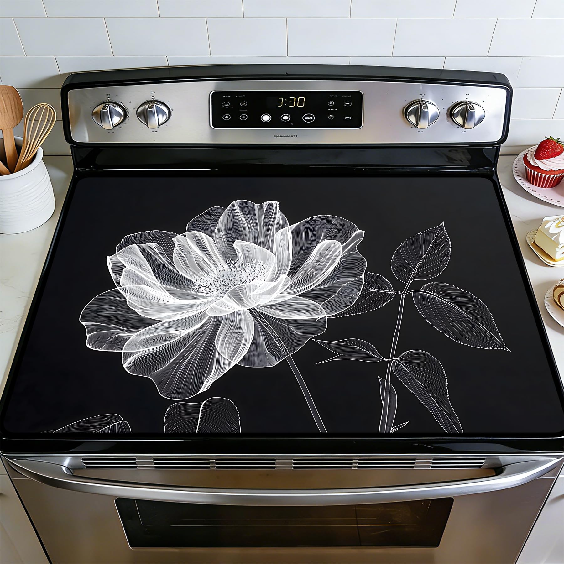 BVBOX Stove Top Cover for Electric Stove, 28" x 20" Glass Cooktop Protector Mat with Hanging Loops, Anti-Scratch Non-Slip Dish Drying Mat, Washable Countertop Pad