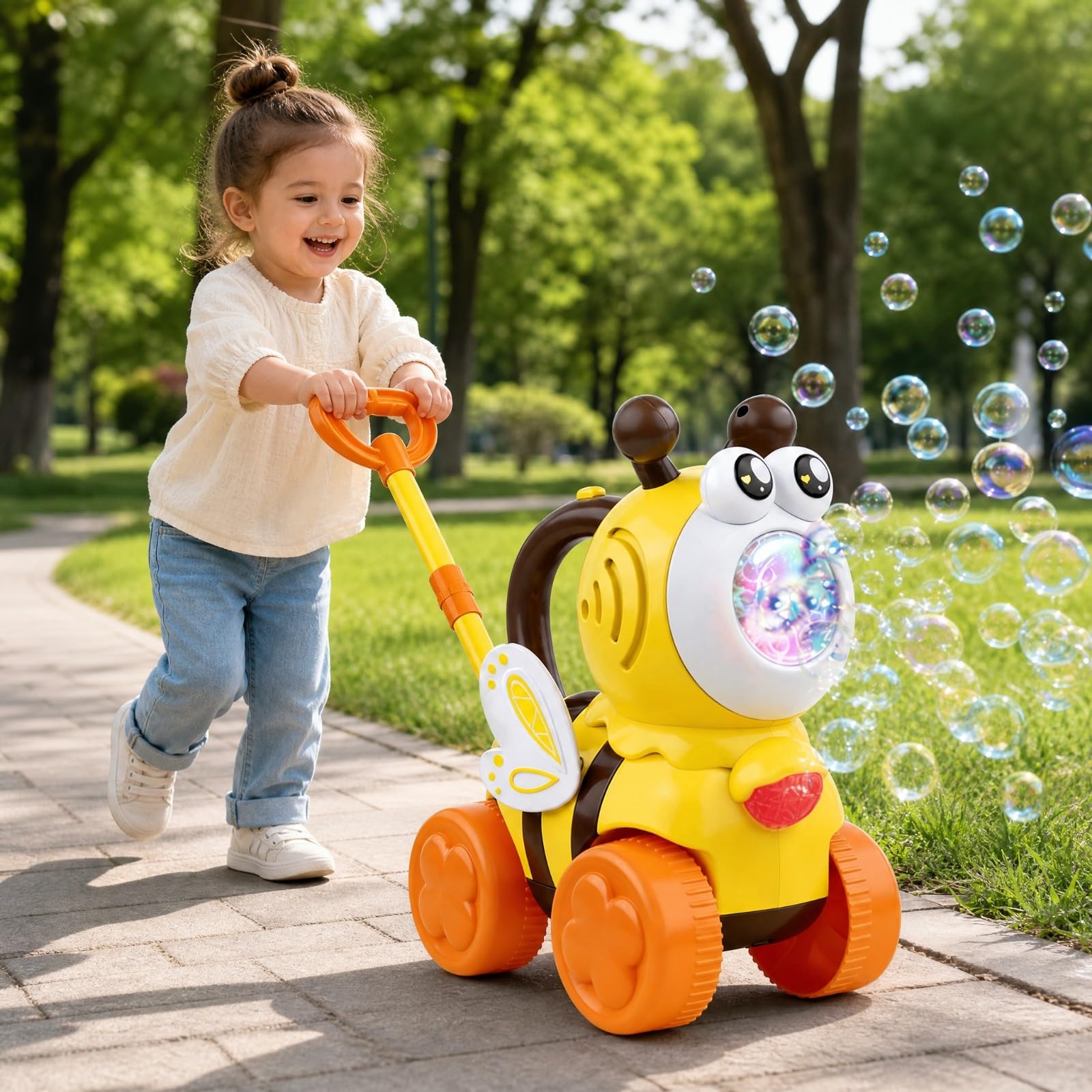 Giocattolo a Bolle Elettrico a Forma di Ape Automatico Macchinina a Spinta con Bolle di Schiuma Portatile per