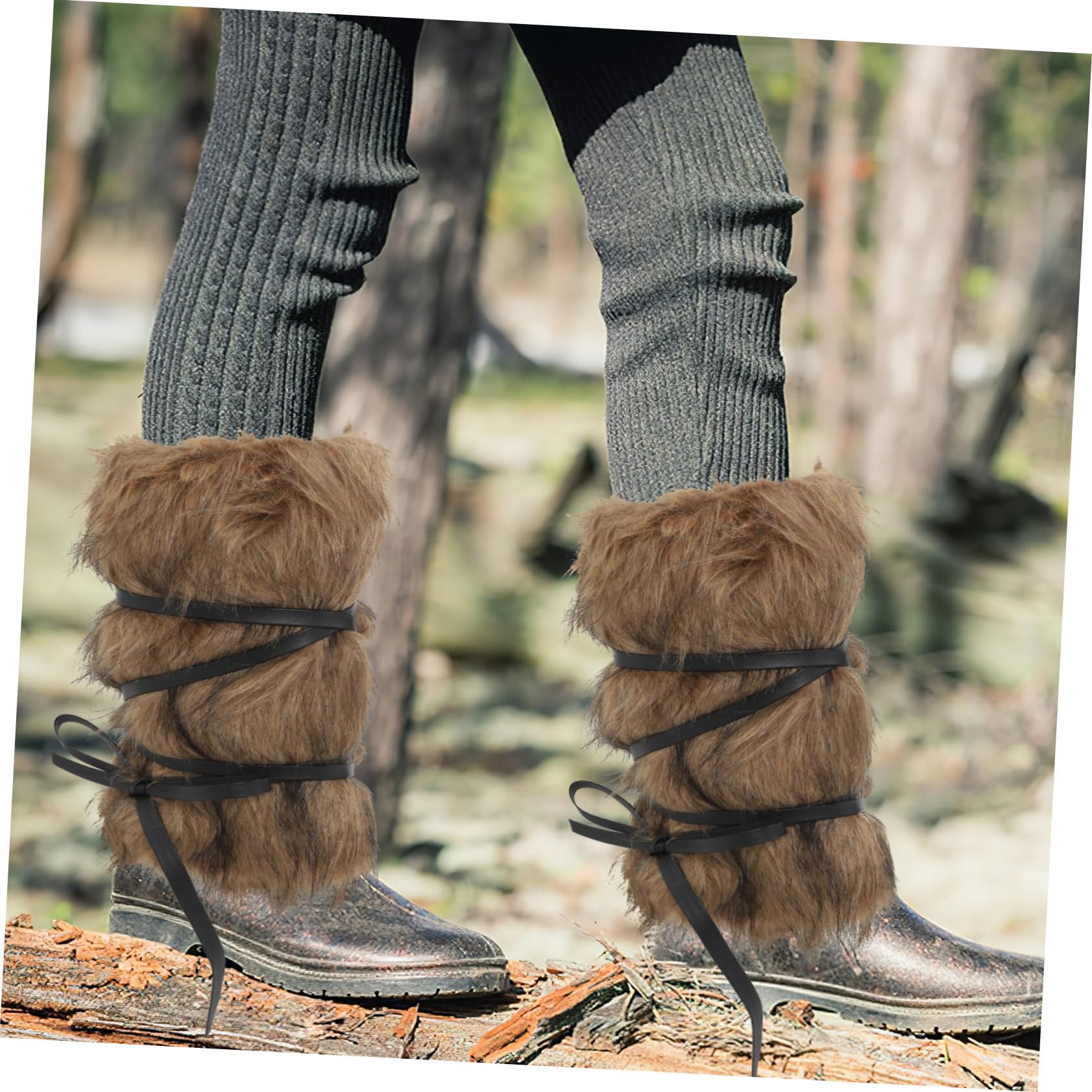 POPETPOP Guêtres Viking Fausse Fourrure Avec Sangles Élastiques – Couvre-Bottes Chauds pour Cosplay Médiéval et Halloween – Ajustables pour Hommes et Femmes
