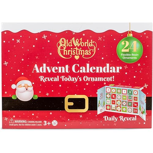 Old World Christmas Advent Calendar, 24 Mini Resin Christmas Ornaments for Kids, Countdown Holiday Décor, Child-Safe and Durable