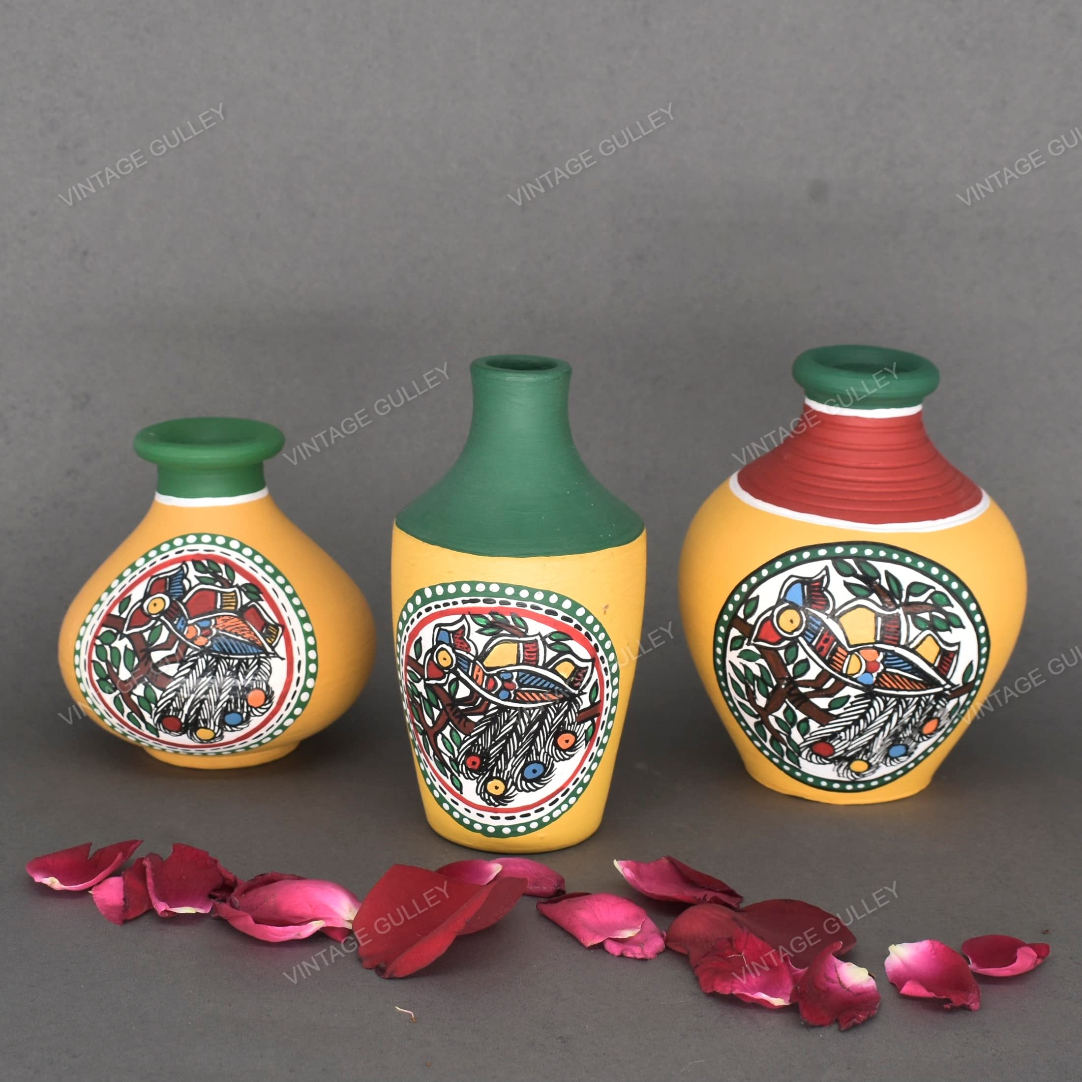 Vintage Warli Terracotta Pots - 3 Piece Combo -4 Vintage Warli Terracotta Pots - 3 Piece Combo -4