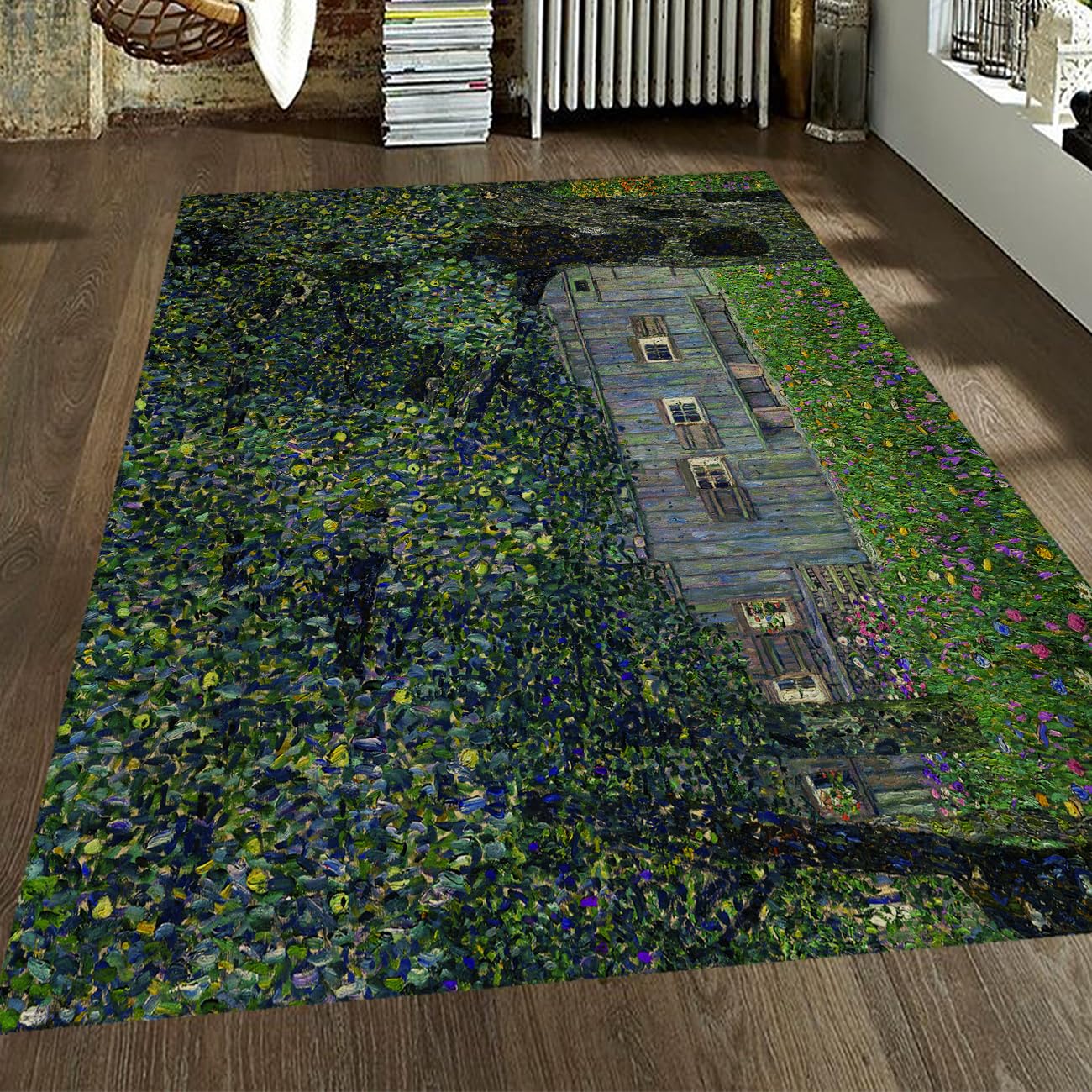 Tapis salon forêt verte abstraite pour chambre et bureau
