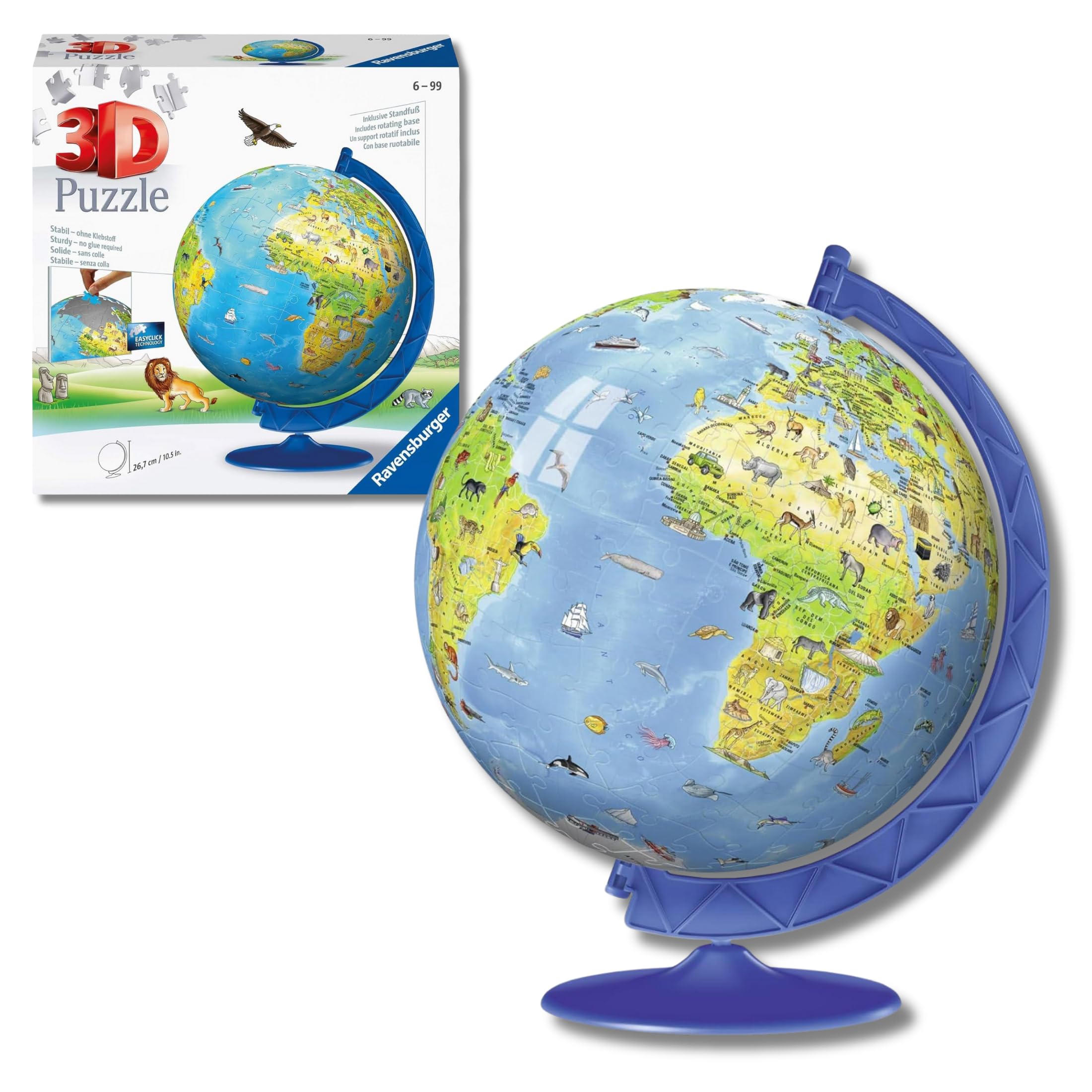 Ravensburger - Puzzle 3D Globo Terráqueo 180 piezas, +7 años | Puzzle 3D Globo Terráqueo de 180 piezas, maqueta para montar para niños +7 años, ideal como regalo educativo y creativo.