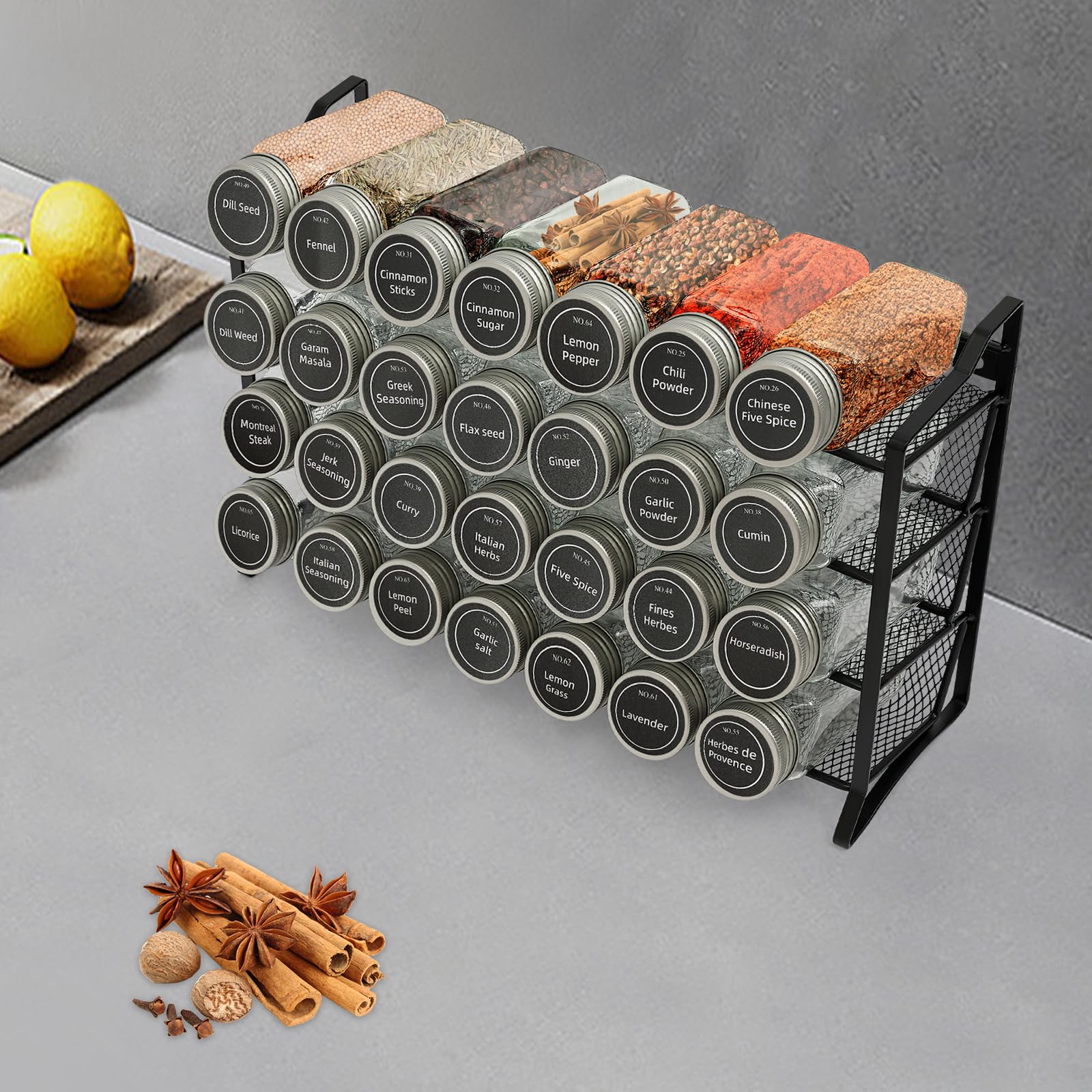 Organizzatore portaspezie con 28 barattoli vuoti per spezie da cucina a 4 livelli con portata di 34,5 x 23,5 cm