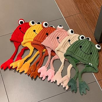 Womens Cute Frog Hat Crochet Knitted Hat Big Eye Frog