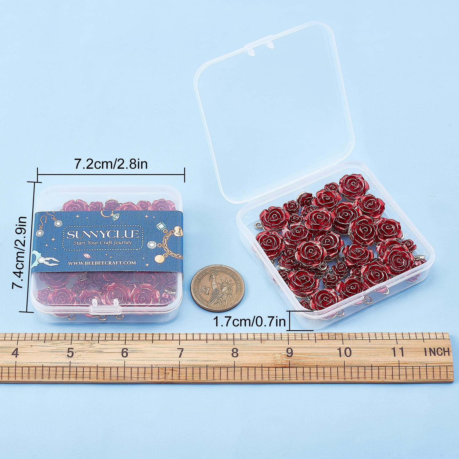 SUNNYCLUE 1 scatola 40 pezzi 2 ciondoli Rosa Stile Bulk 3D Rose Charm Flower Charms per Gioielli Fare Fiore Rosso Charm Tree Of Life Collana Bracciale Orecchini Forniture San Valentino Regalo Artigian
