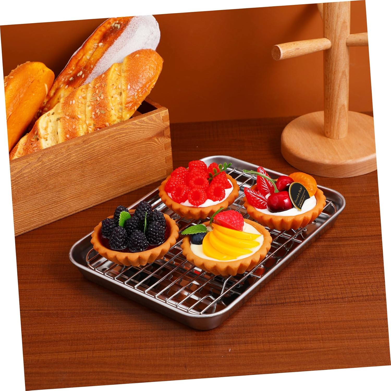 2-piece Set Stainless Steel Baking Sheet Pizza Tray Wire Rack Oven Tray for Cooking