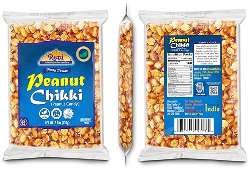 Miniatura 8 de Rani Peanut Chikki (caramelo frágil) 3.5 onzas (3.53 oz) x paquete de 4  Todo natural  Vegano  Sin colores  Apto para gluten  Origen indio