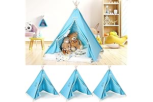 3 Pack Kids Teepee Tents, Blue Play Tipi Tent for Boys Girls...