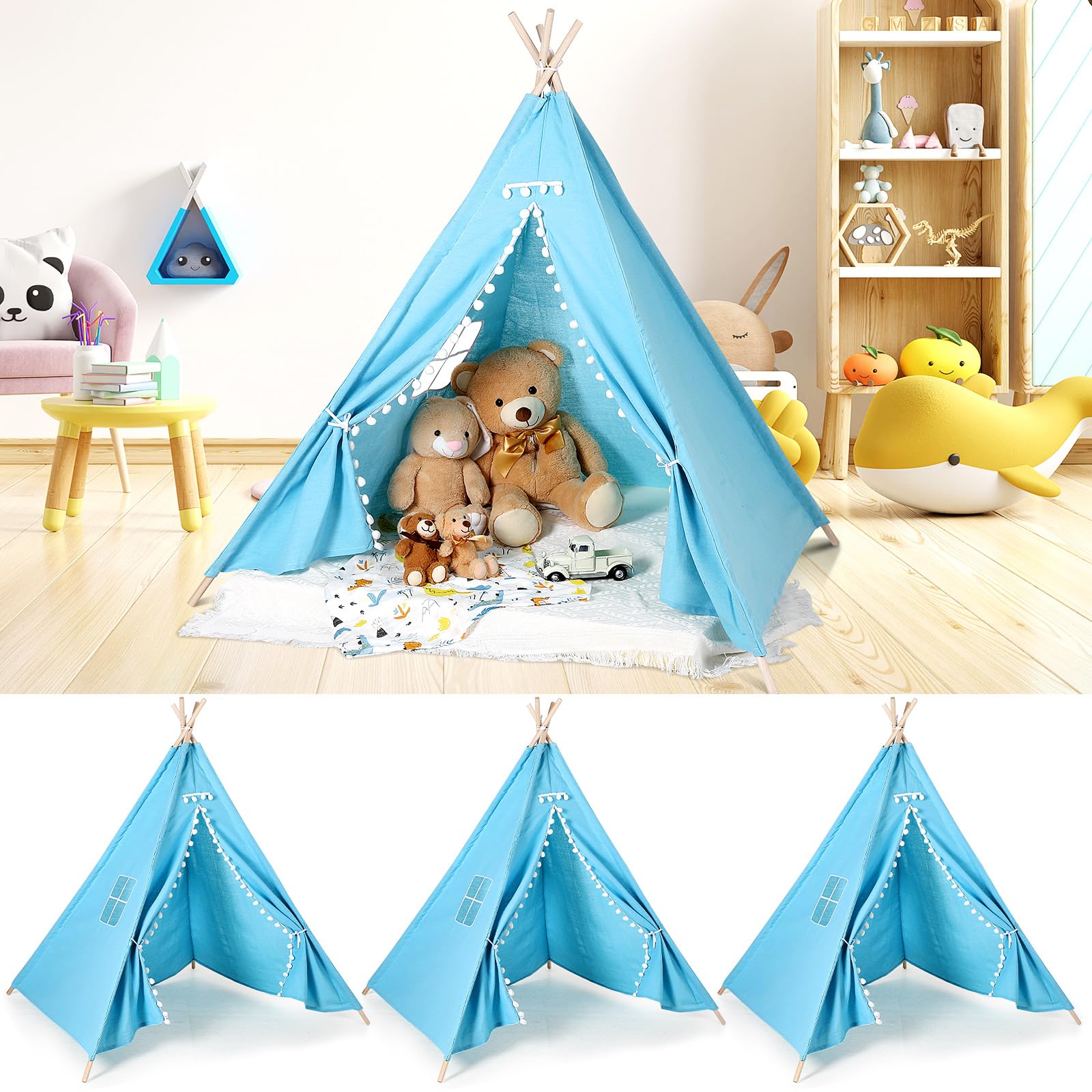 Silipull 3 Pack Teepee Tents for Kids Play Tipi Tent for Children Boys