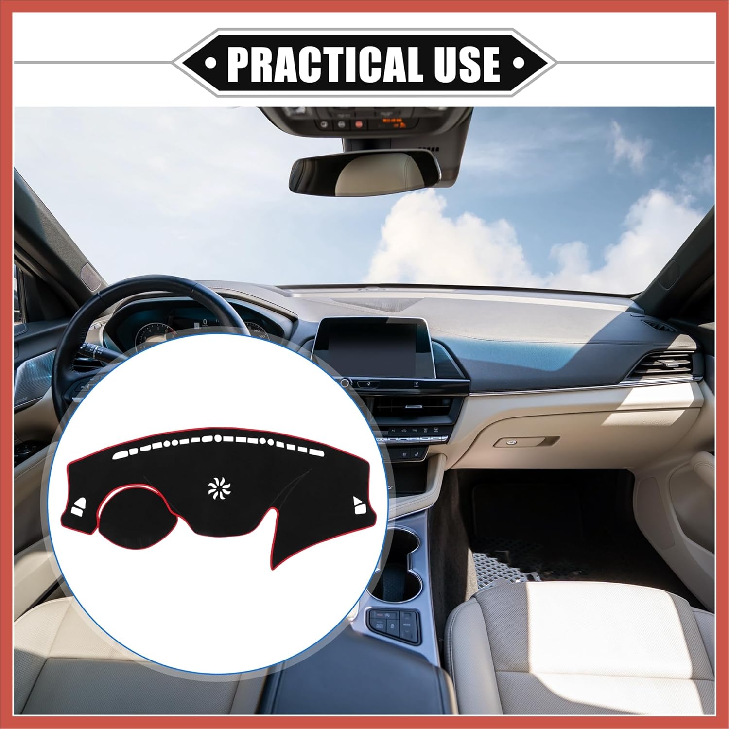 ACROPIX Car Dashboard Cover Compatible for Hyundai Veloster 2012-2017, Protective Polyester Black Red Center Console Interior Trim Dash Cover Mat Car Parts