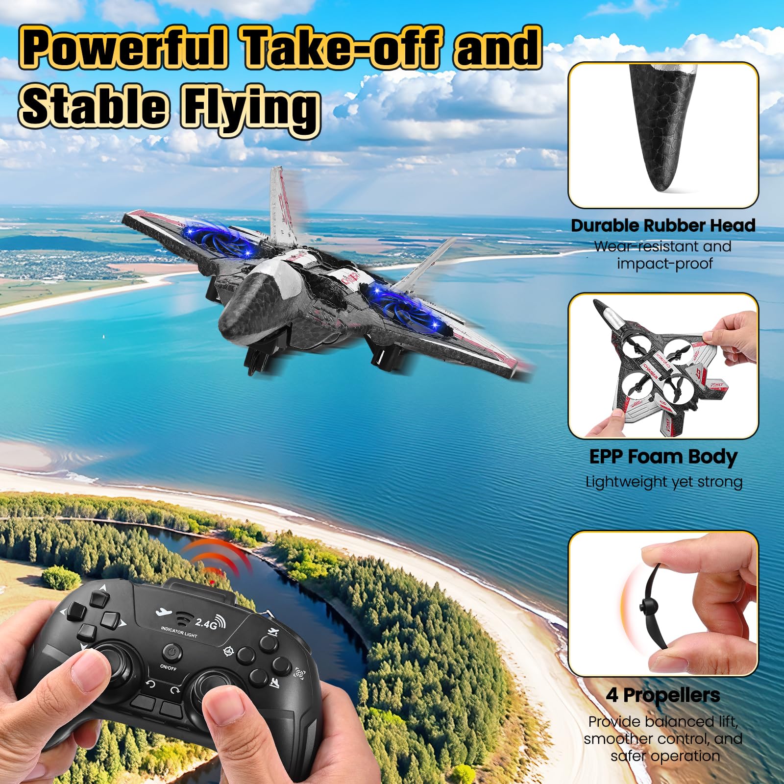 Avión Telecontrolado, 3 Velocidades de Avión RC, Rotaciones y Barriles de 360°, Equipado con luz Nocturna LED y 2 Pilas Recargables, Ideal para Principiantes y Niños (Rojo)