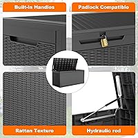 Vista 4 de 100 Gallon Resin Deck Box, Lockable Patio Outdoor Storage Box for Furniture, Garden Tools and Tools Storage, Waterproof Outside Storage Boxes - Black