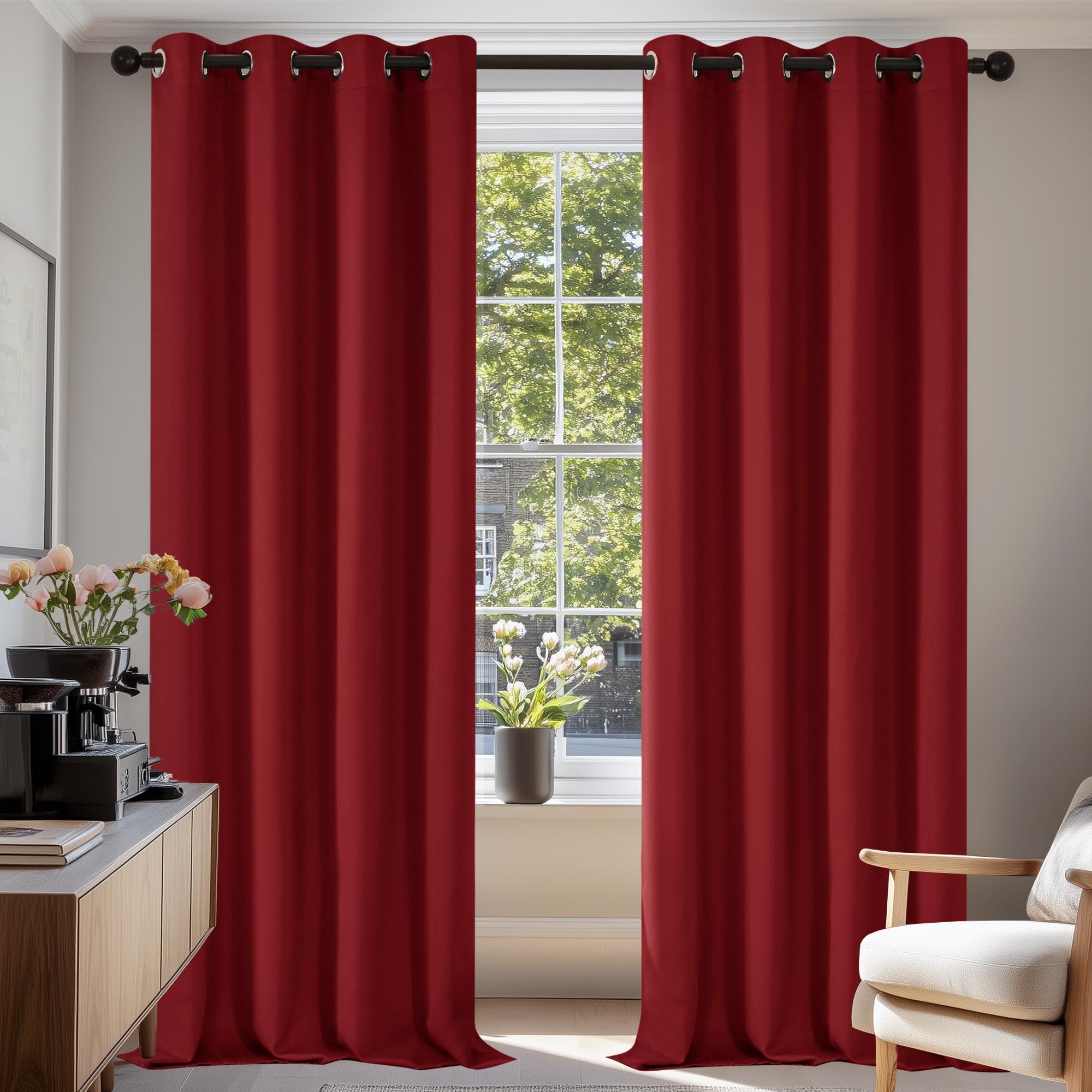 Deconovo Curtains Blackout Super Soft Thermal Insulated Eyelet Blackout Curtains for Bedroom 52 x 72 Inch Drop Bright Red 1 Pair โ image 1