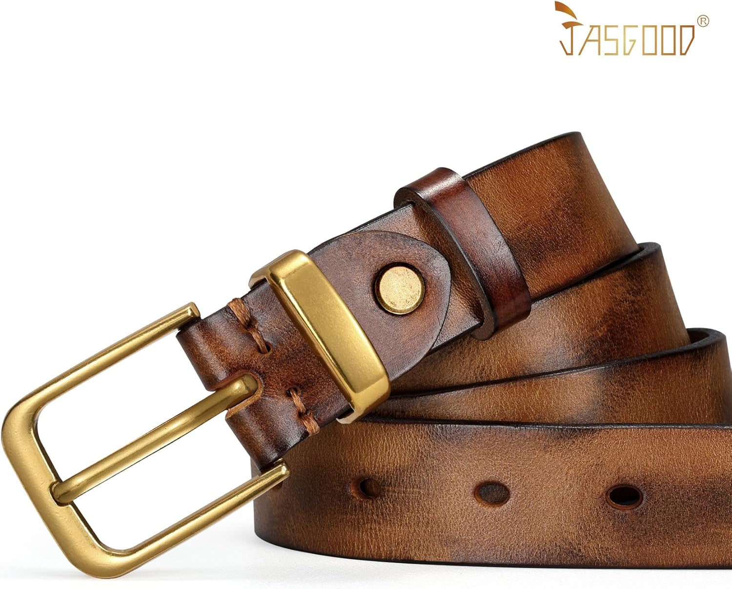 JASGOOD Women Belt Genuine leather Belt with Vintage Metal Buckle,Ladies Full Grain Leather Belt for Jeans Pants - Image 2