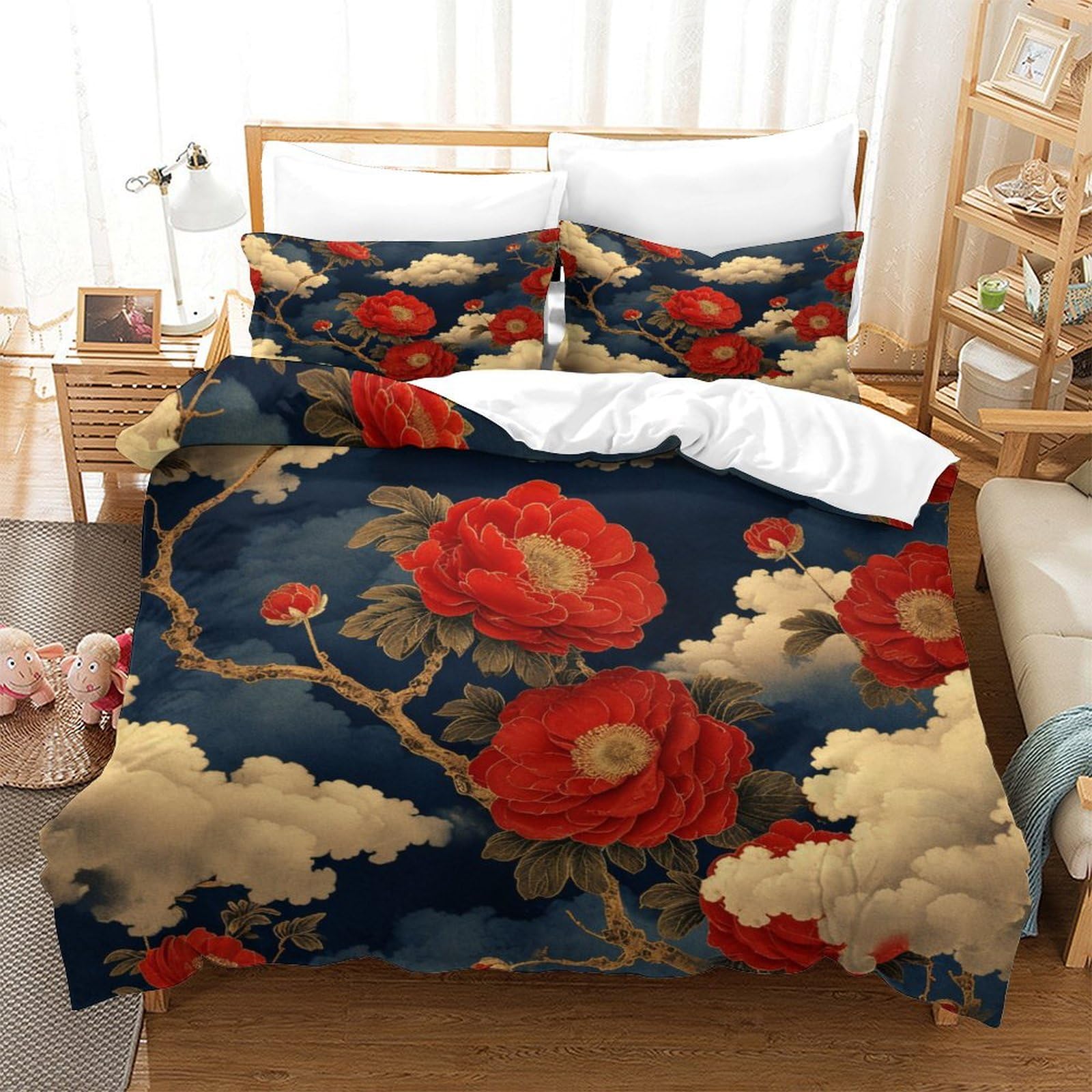 Sets de housses de couettes fleurs en microfibre respirante contre la chaleur
