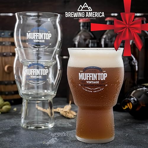 Miniatura 2 de Brewing America Muffin Top - Vasos de cerveza nucleados Vaso de pinta Sidra, soda, regalos de cerveza artesanal (logotipo) (paquete de 4)