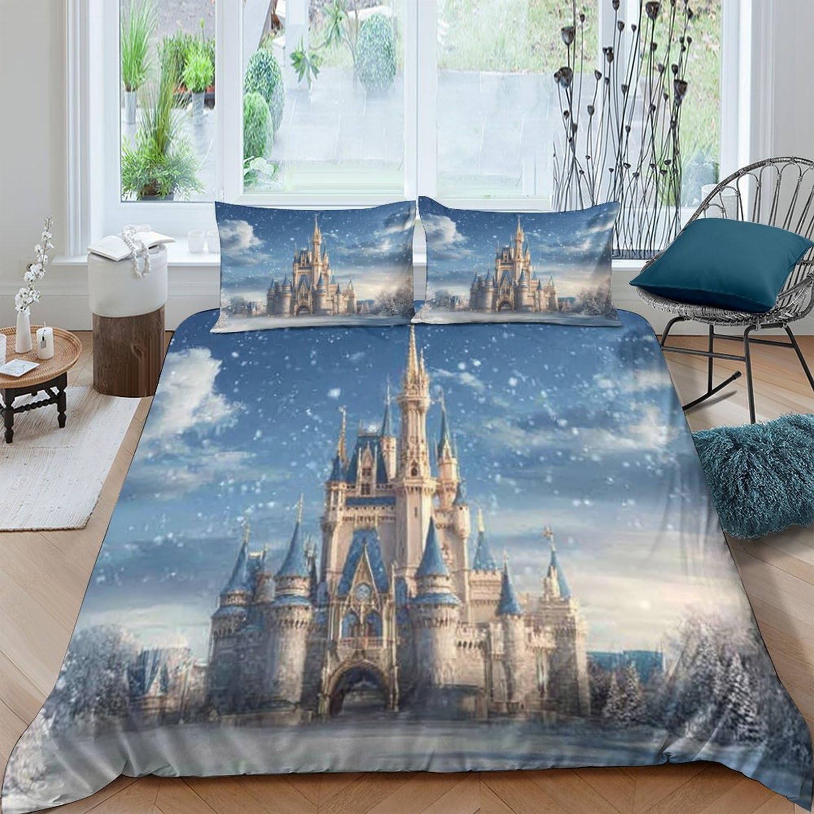 Ctjqhvkz Style-9 3D Printed Castle Fantasy Fitted Sheet Microfiber Soft Bed Cover For Bedroom Guest Room Mattress Decor Single（135X200cm）