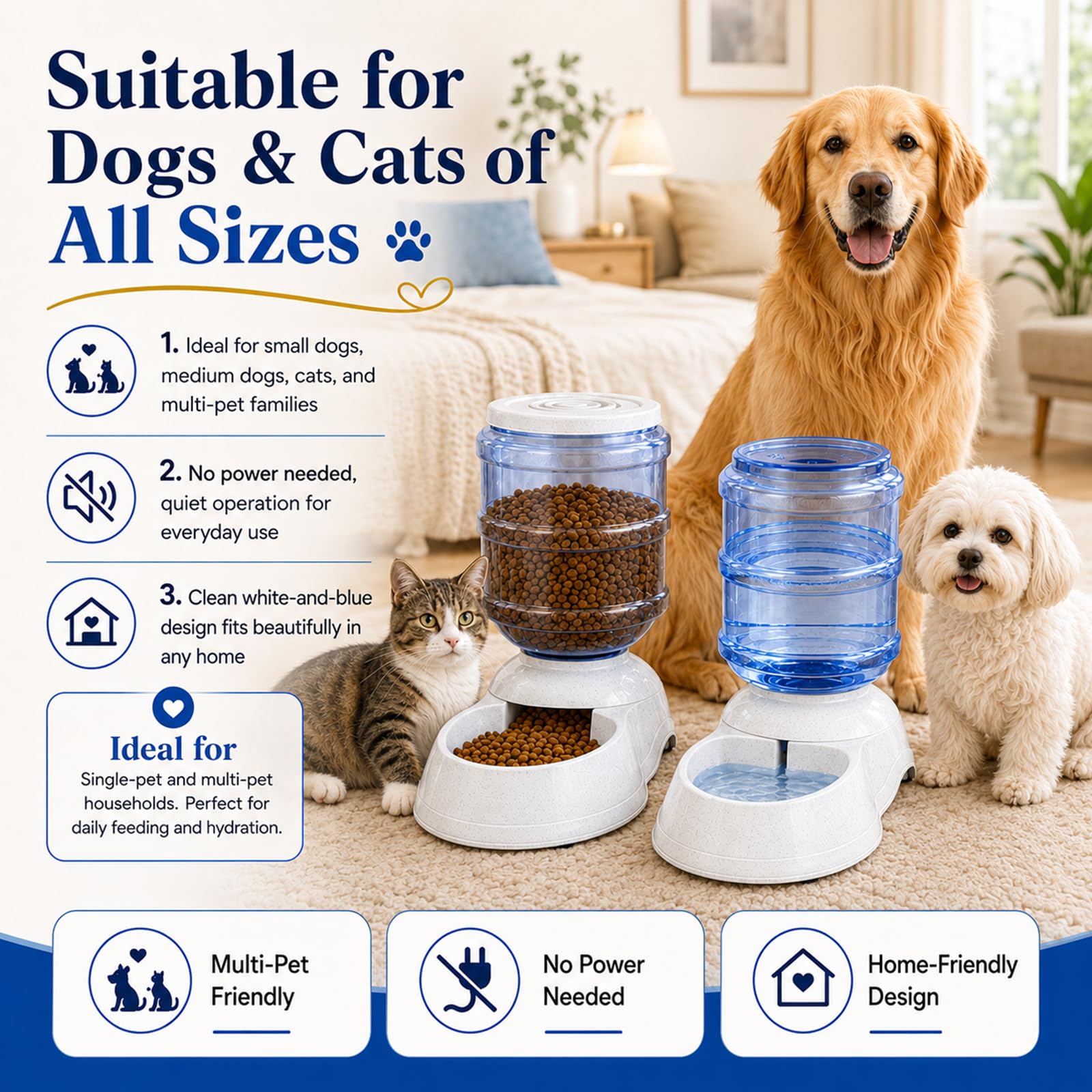 Juego de comedero automático para perros y dispensador de agua para perros grandes, juego de dispensador de comida y agua de 3 galones con cuenco de comida para mascotas, estación dispensadora de agua