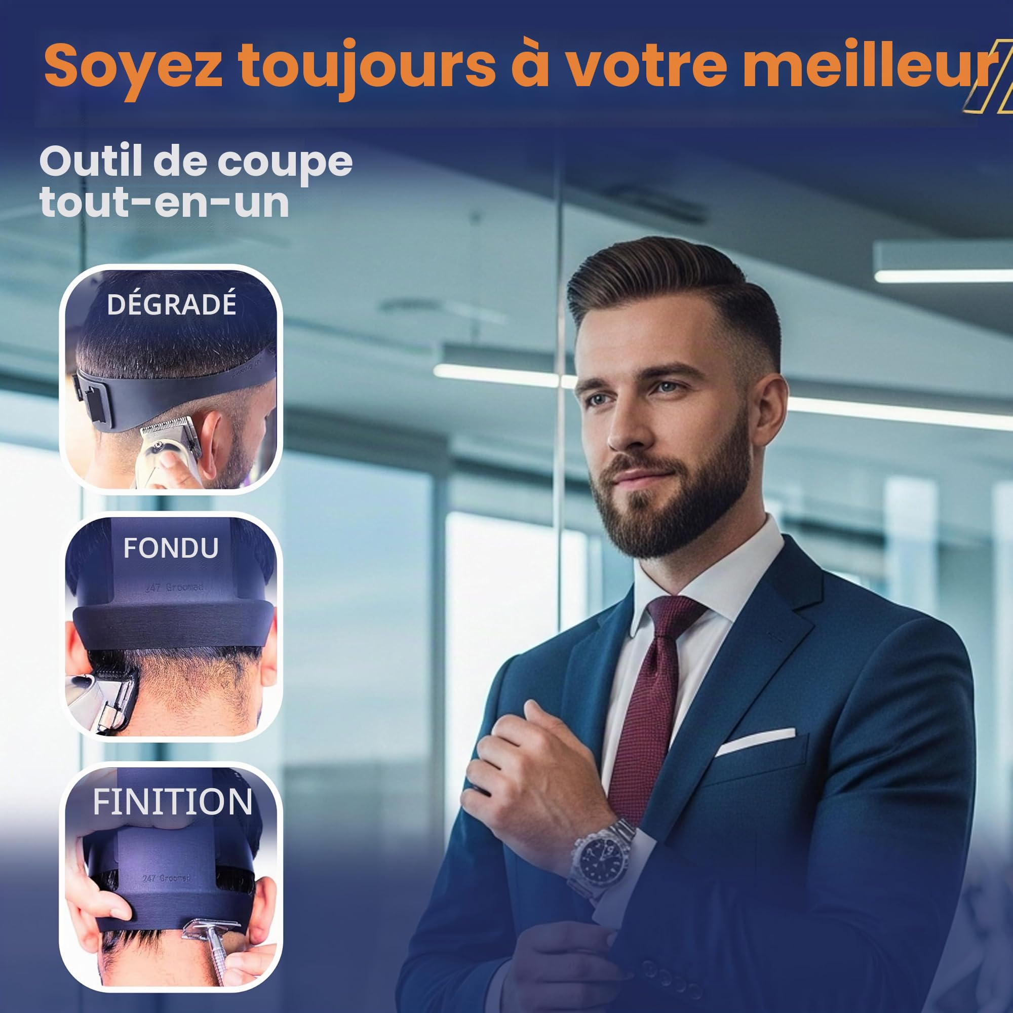 Kit de coupe de cheveux pour homme | Guide de coupe automatique 2 pièces pour homme : modèle de rasage et guide de décoloration | Outil de décoloration des cheveux à taille réglable et modèle de