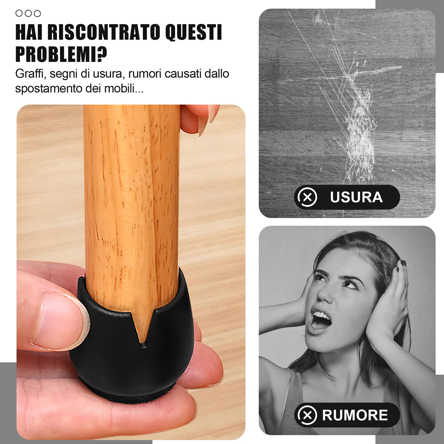 40 Pezzi Tappi per Sedie in Silicone Nero, Gommini Coprigambe Rotondi per Gambe di Sedie 12-16mm, Protezioni per Pavimento Antigraffio e Antiscivolo per Casa e Ufficio(NERO)