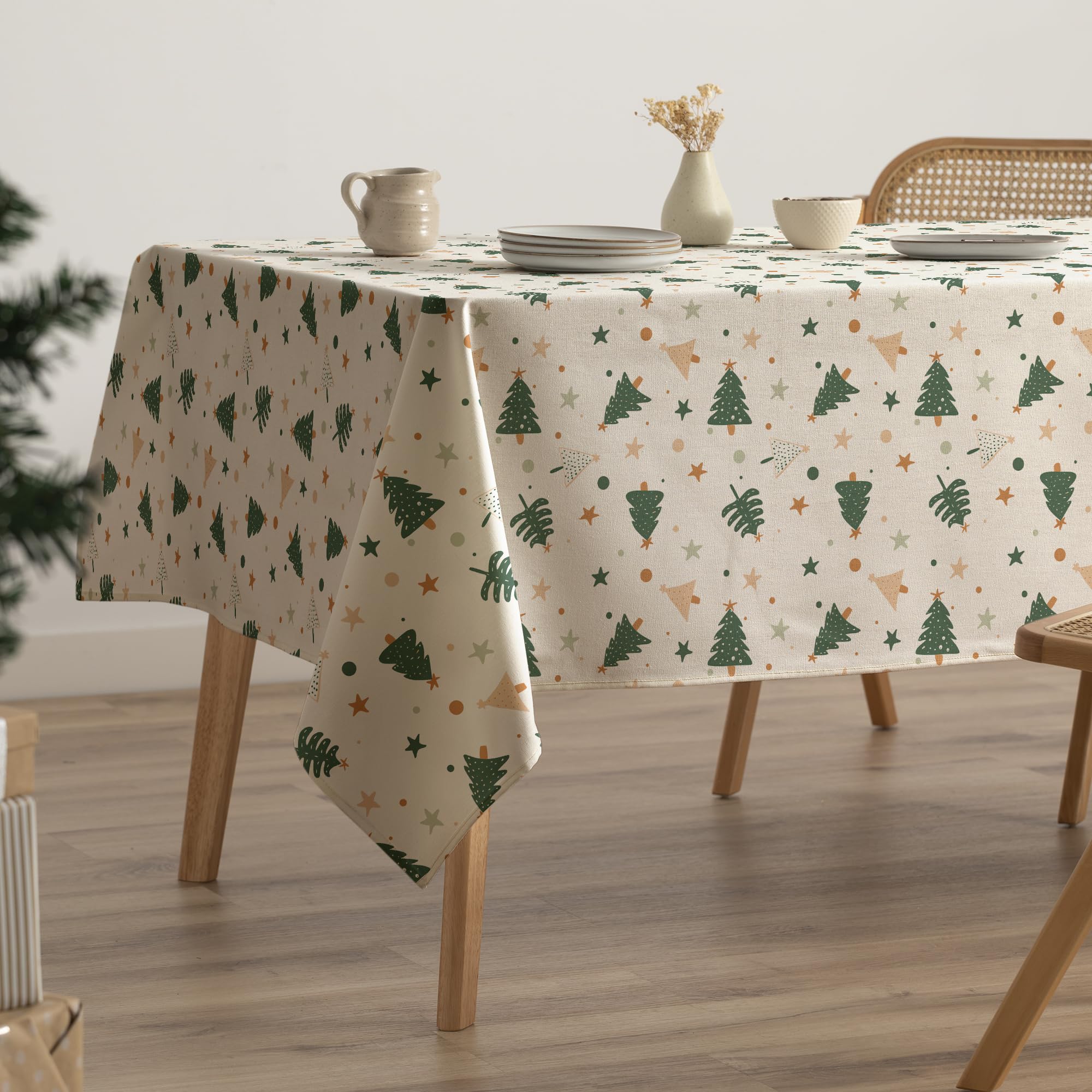 GAMUSI Mantel Navidad Antimanchas Algodón Mesa Comedor Decoración Navideña Rectangular Tacto Tela 160x300 cm